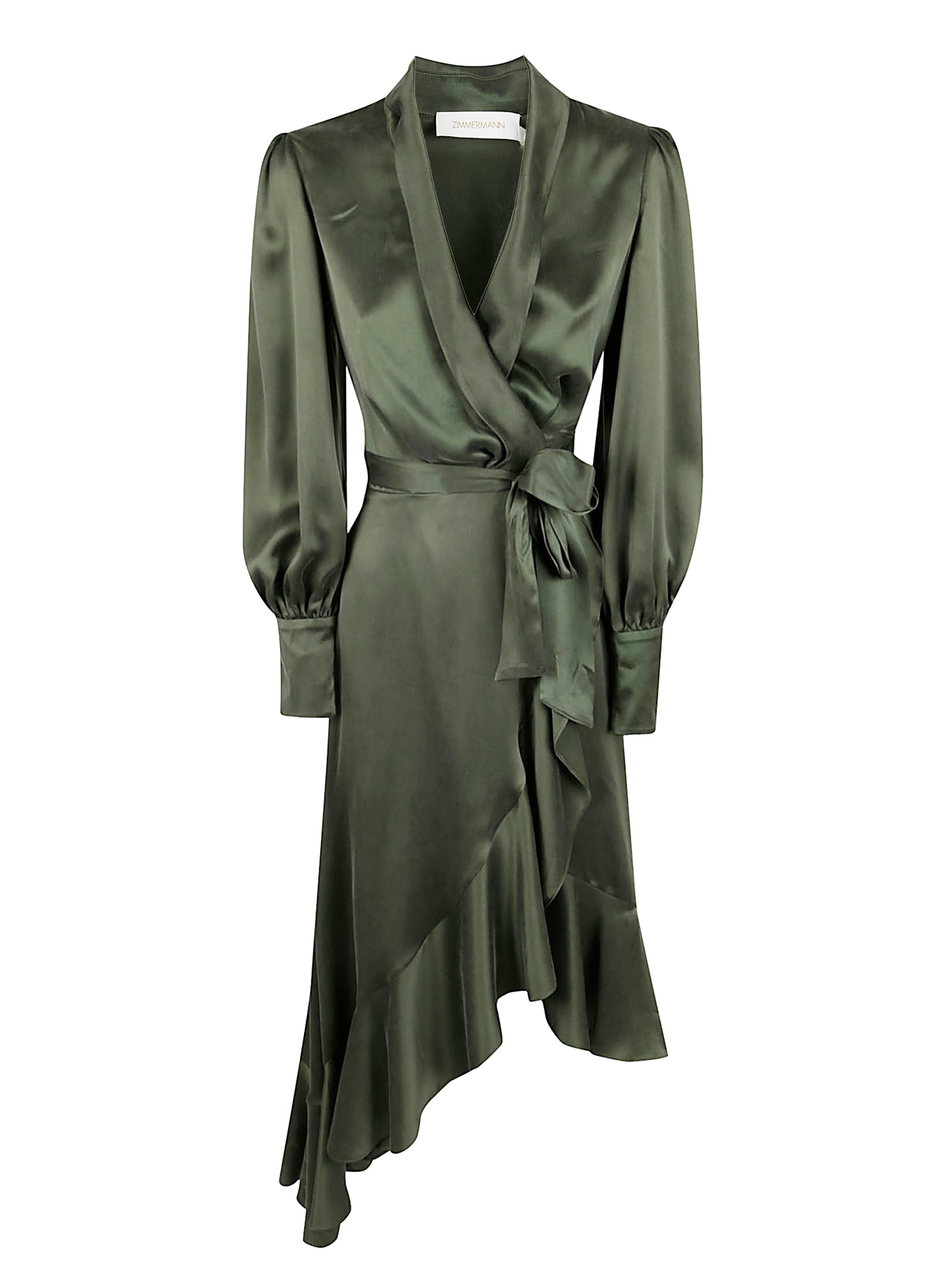 Zimmermann Silk Wrap Midi Dress In Green