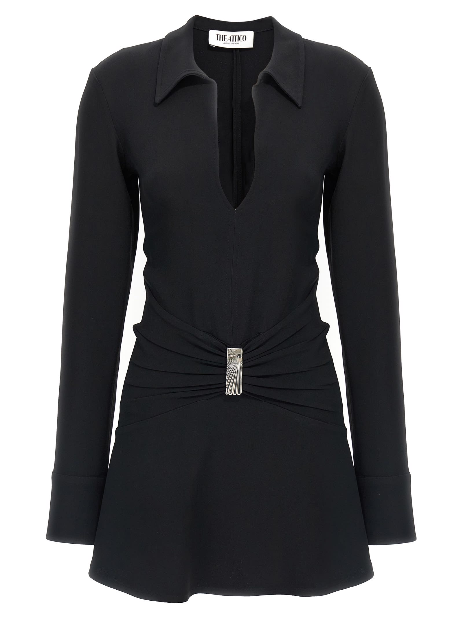 Attico Mini Dress With Deep V-neck In Black