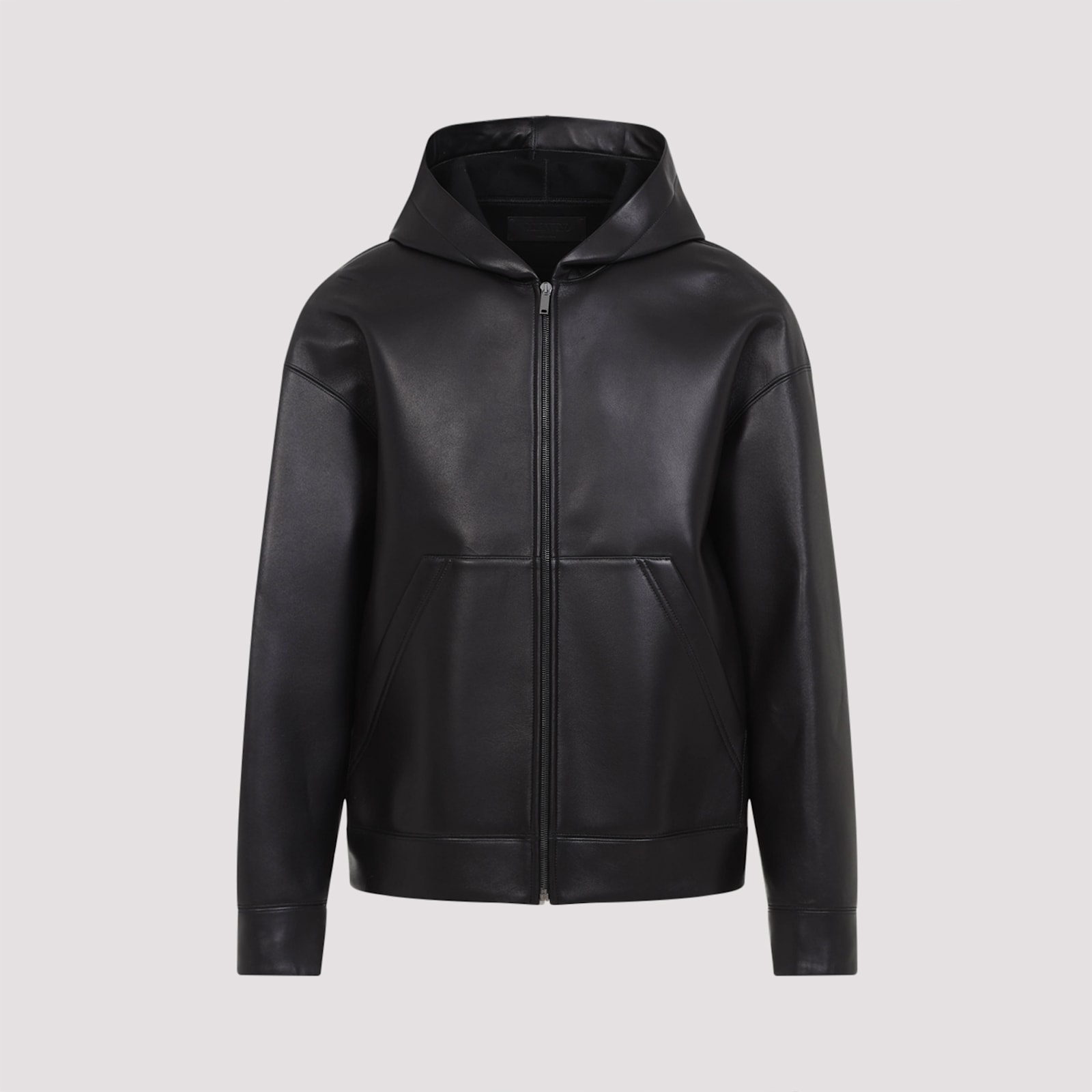 Shop Valentino Leather Bomber Jacket In No Nero