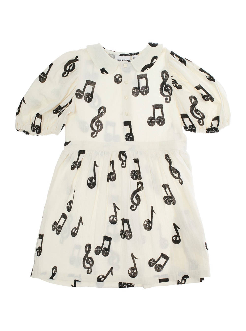 Mini Rodini White Dress With All-over Printed Musical Notes In Cotton Girl In White