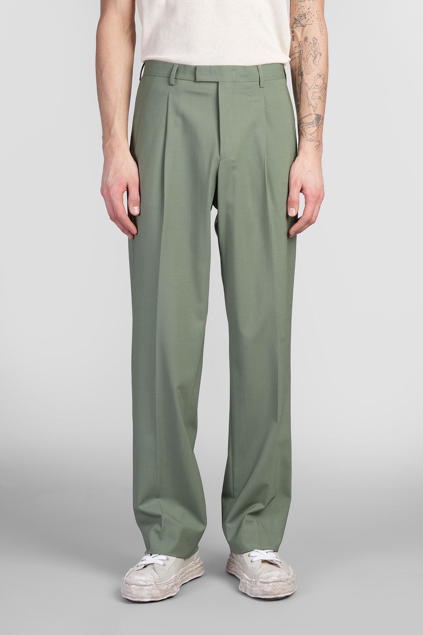 A Paper Kid Pants In Green Wool In Green