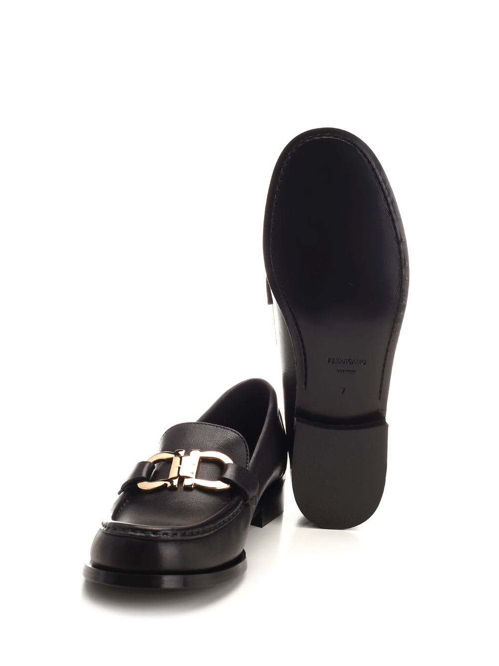 Shop Ferragamo Black Gancini Loafer