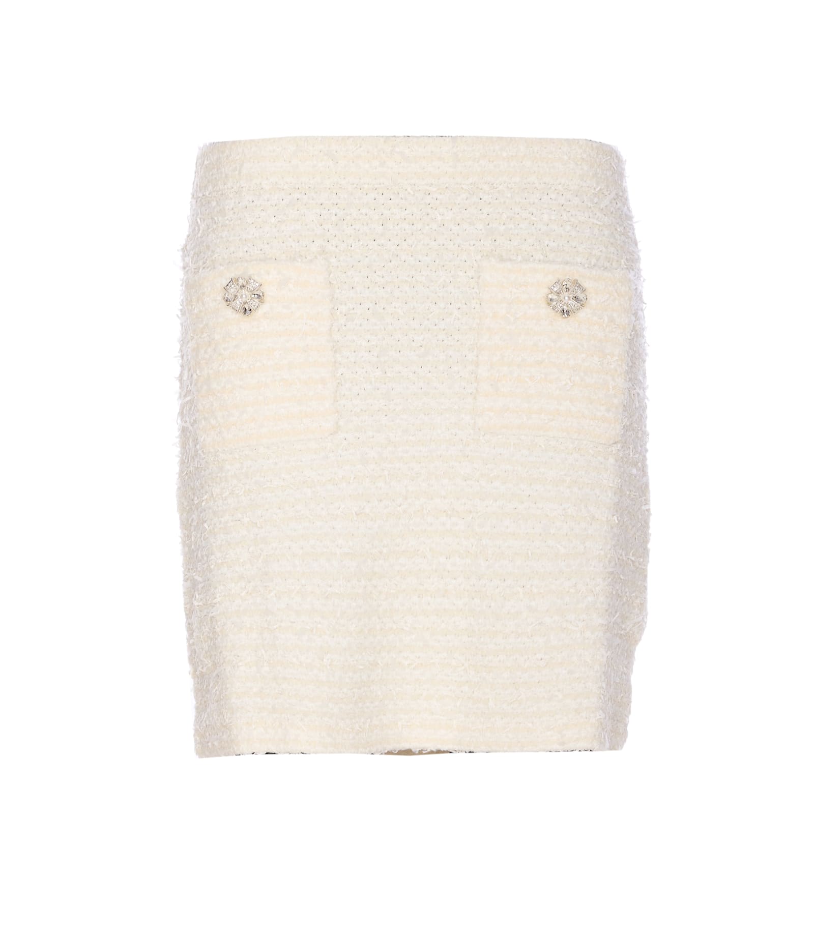 Self-portrait Textured Beige Skirt With Decorative Pockets In White