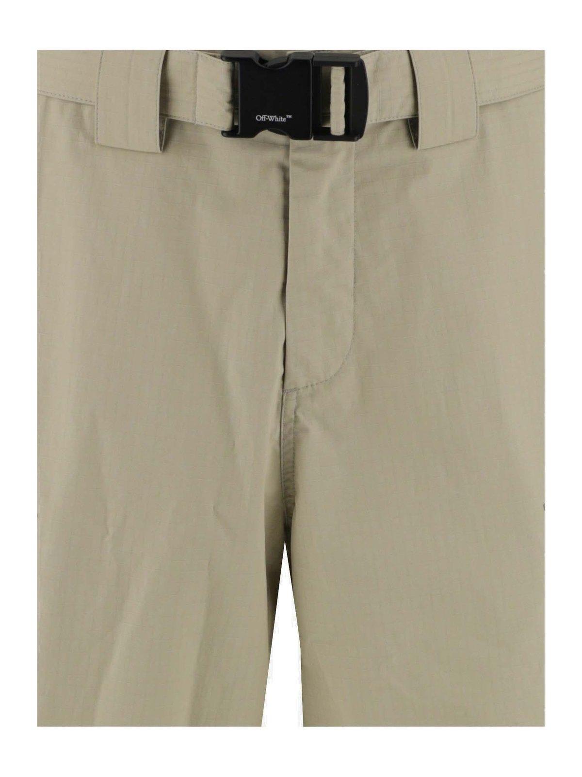 Shop Off-white Medium Waist Cargo Shorts In Sabbia