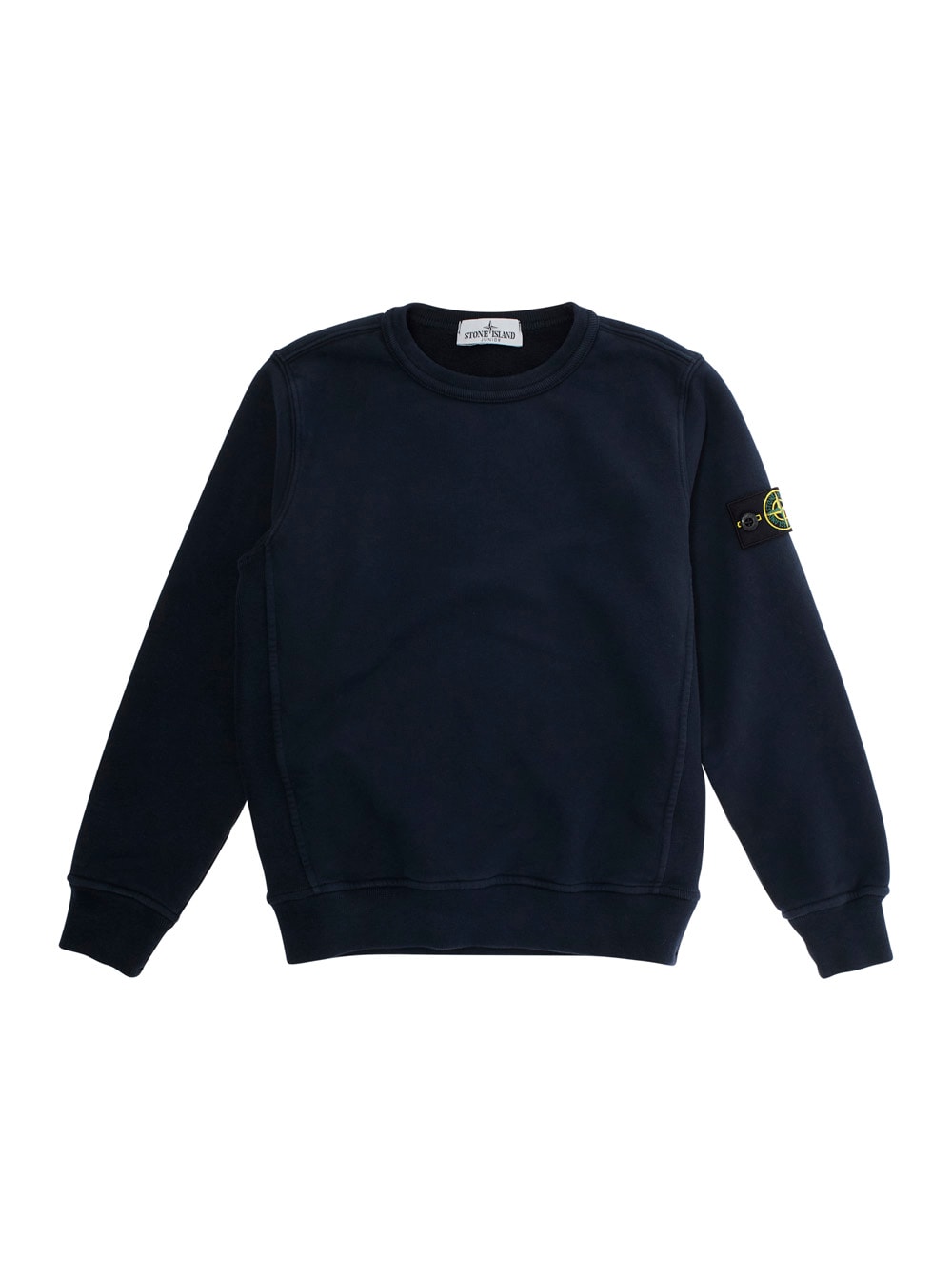 Stone Island Blue Crewneck Sweatshirt With Logo Patch On The Sleeve In Cotton Boy In Black