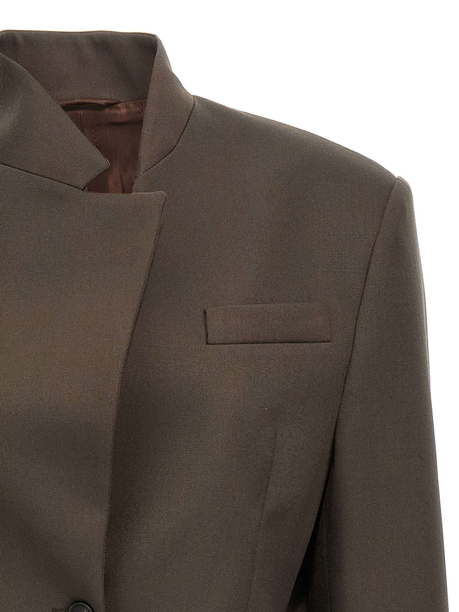Attico Single-breasted Virgin Wool Blazer In Brown