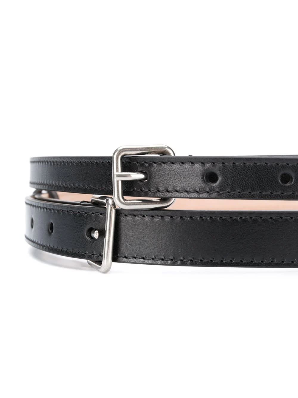 Shop Alexander Mcqueen Black And Silver Double Thin Belt