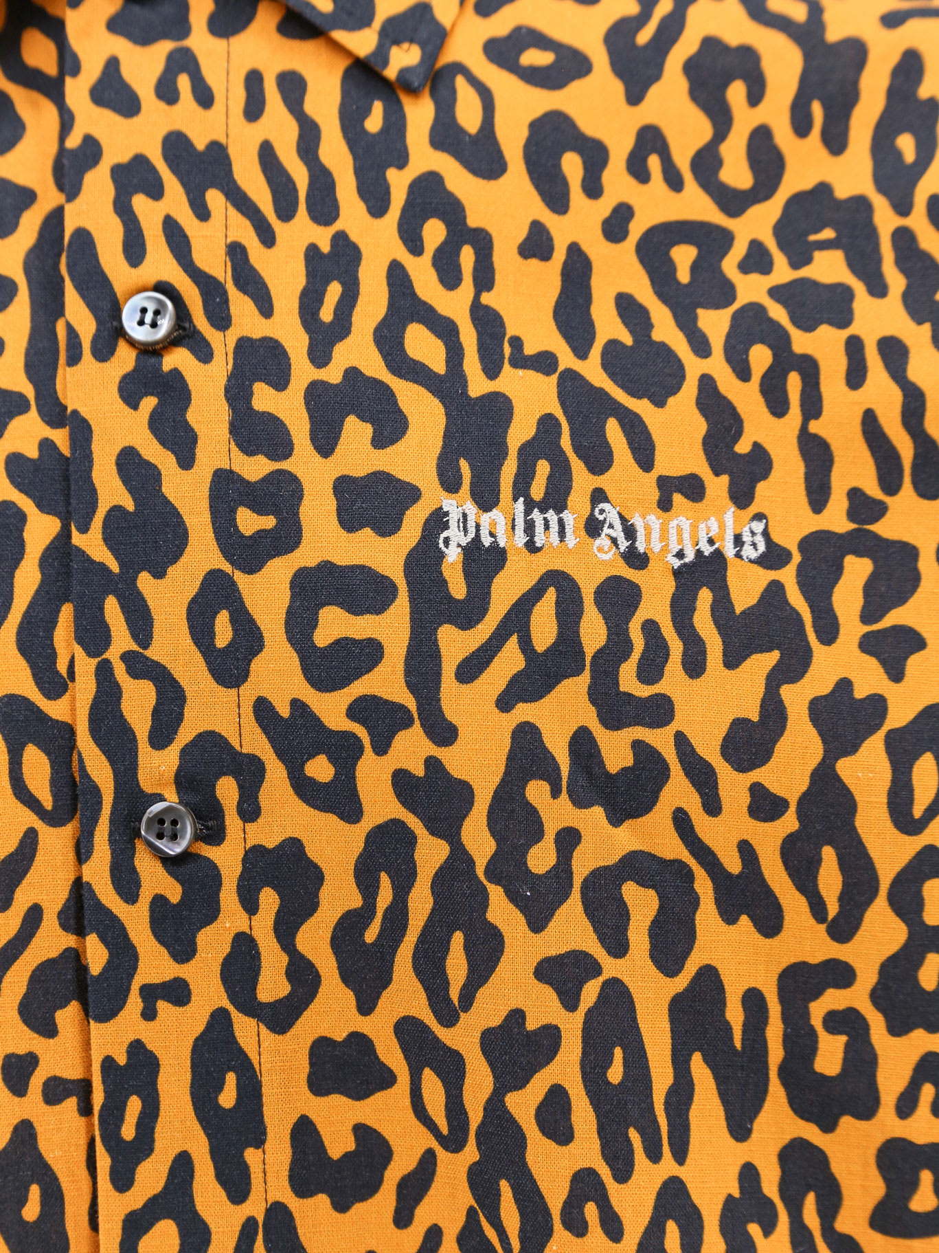 Palm Angels Webbing-trimmed Leopard-print Linen And Cotton-blend Shirt In Orange