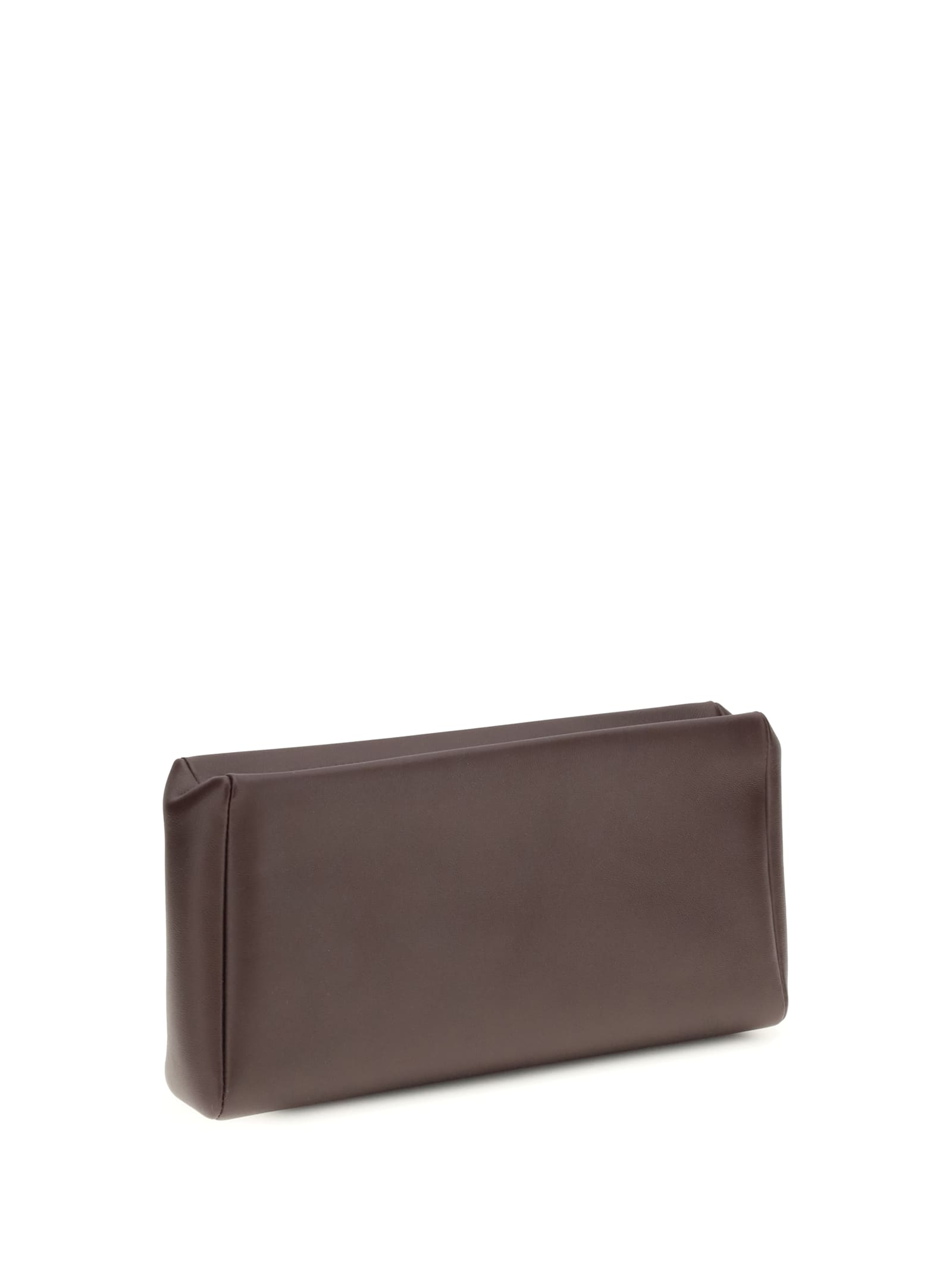 The Row Compact Square Leather Clutch Bag In Brown
