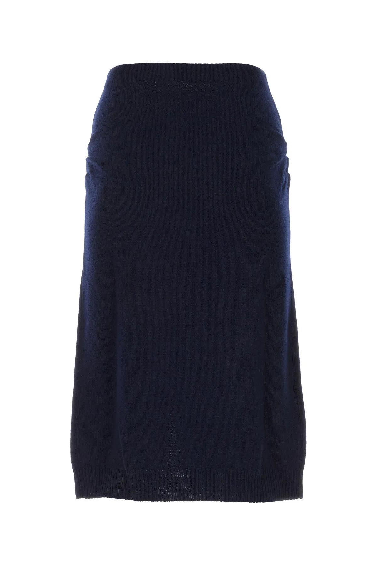 Shop Prada Midnight Blue Wool Blend Skirt
