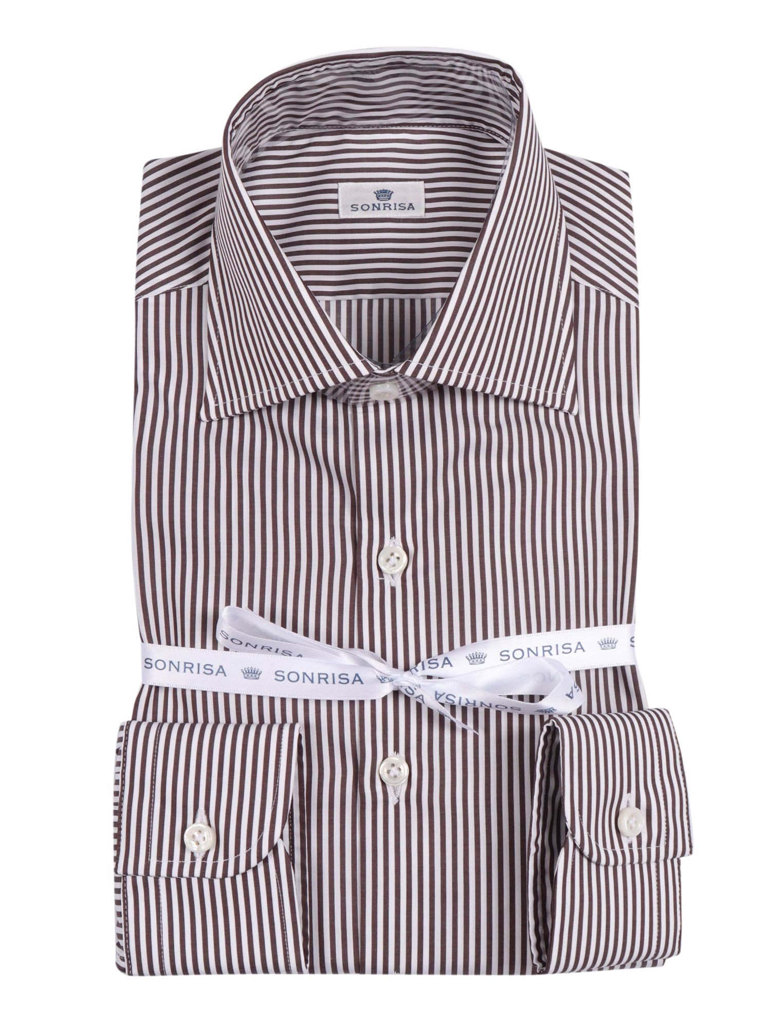 Sonrisa Vertical Stripe Formal Shirt In Brown
