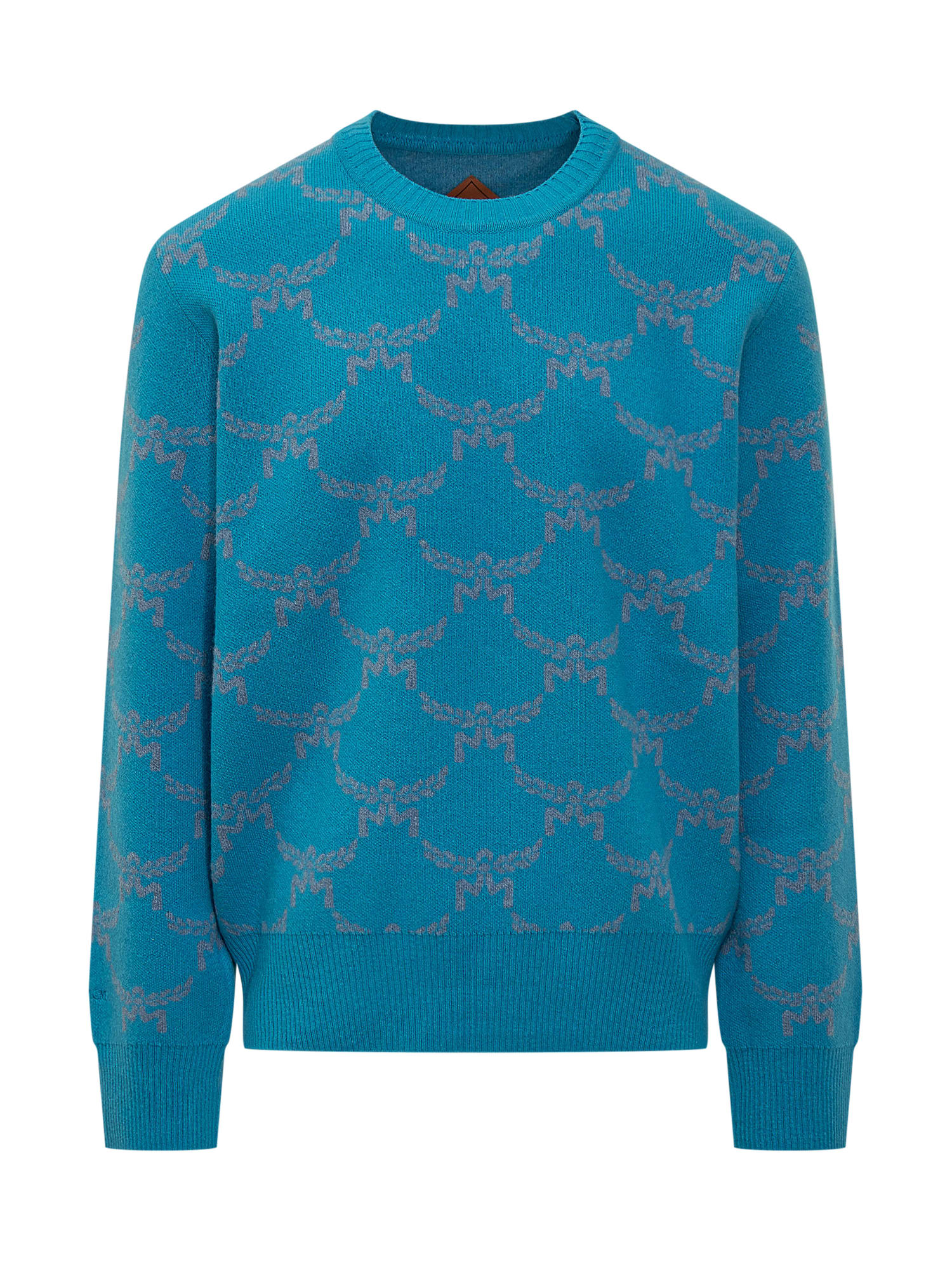 Shop Mcm Sweater With Logo In Blue Heaven