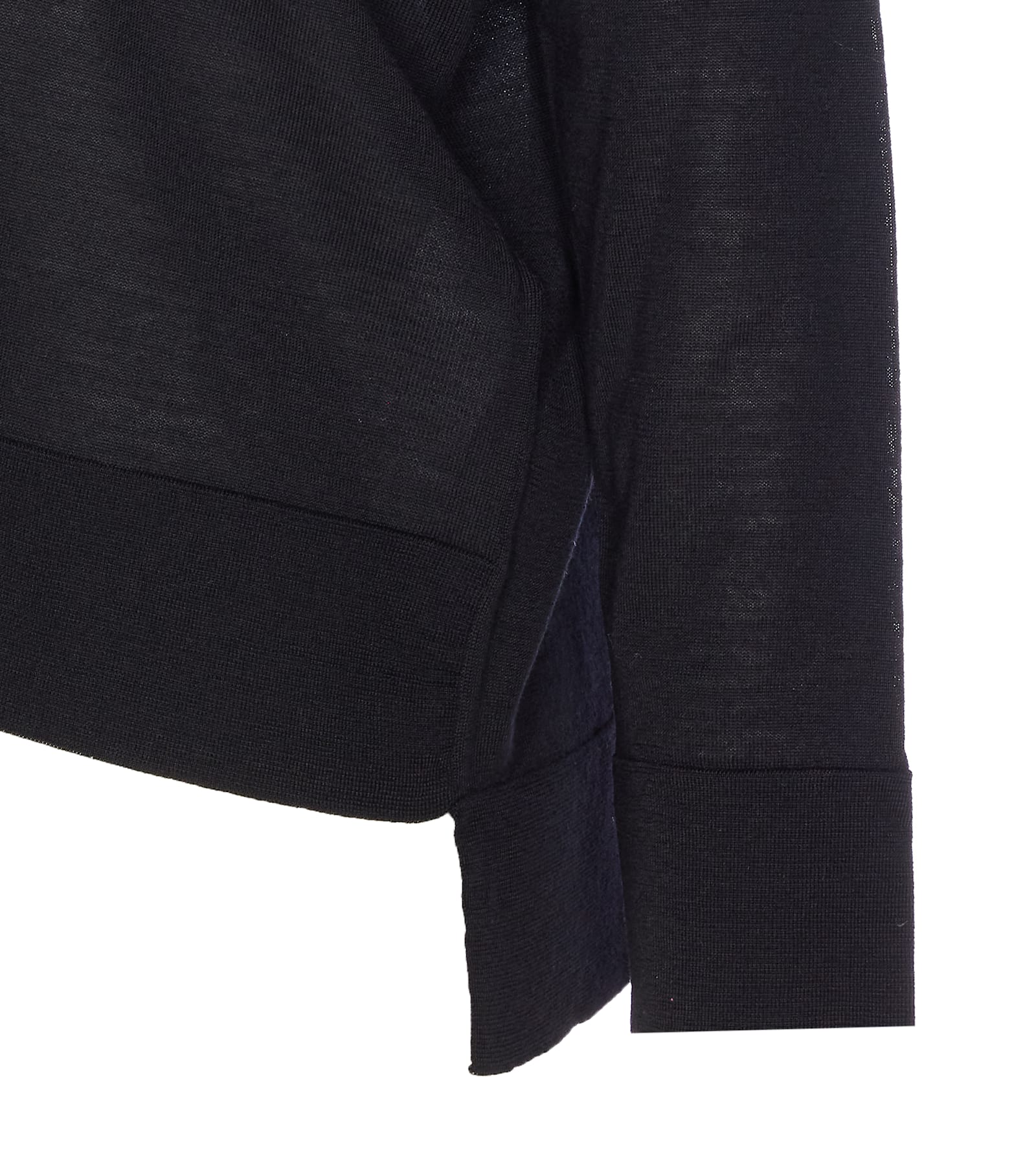 Roberto Collina Sheer Fabric Crewneck Sweater With Ribbed Cuffs In Black