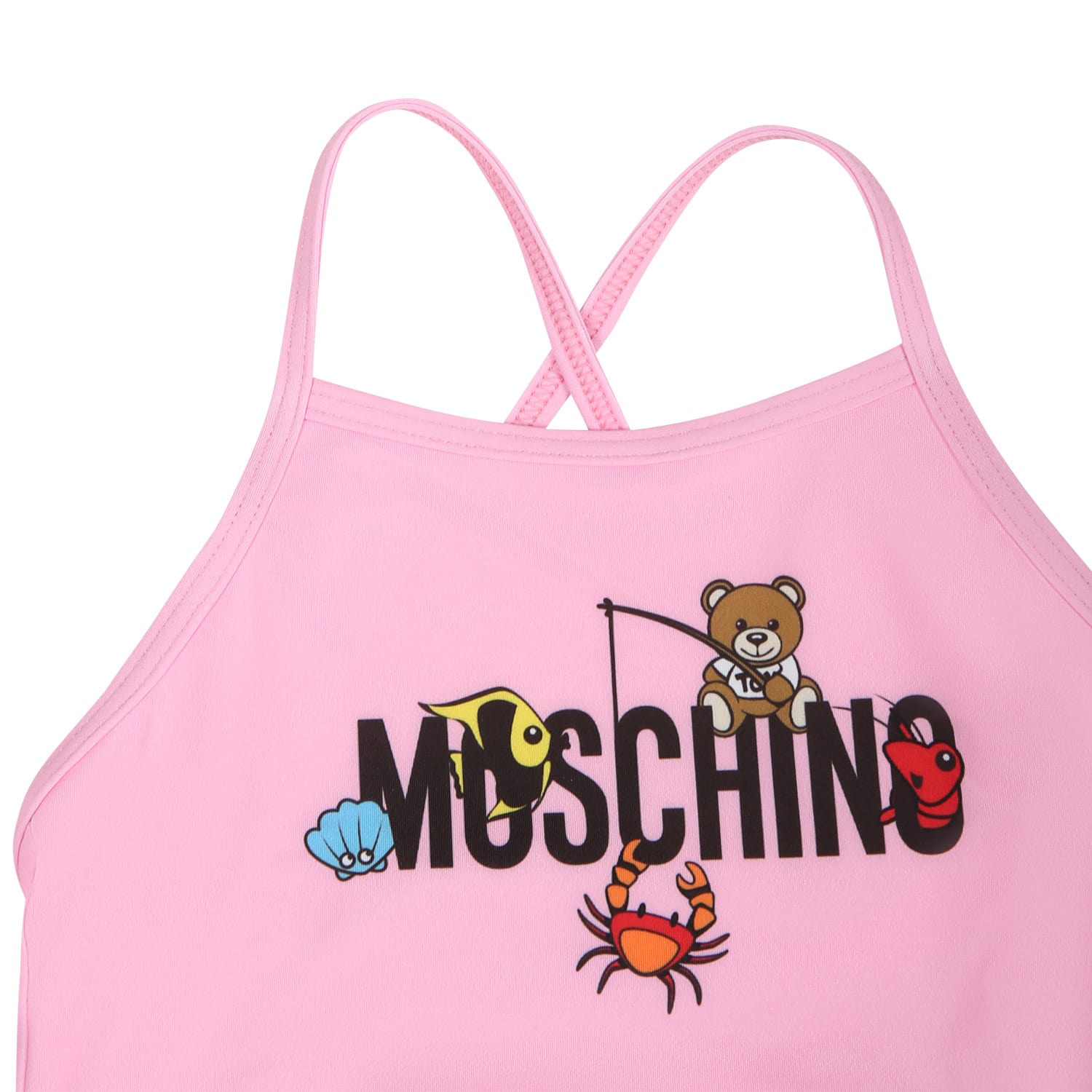 Shop Moschino Pink One Piece Swimsuit For Baby Girl With Logo