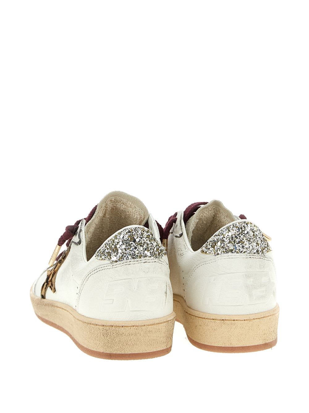 Golden Goose Ballstar White Low Top Sneakers With Glittered Star Patch On The Side And Glittered Heel With Logo L In Multi