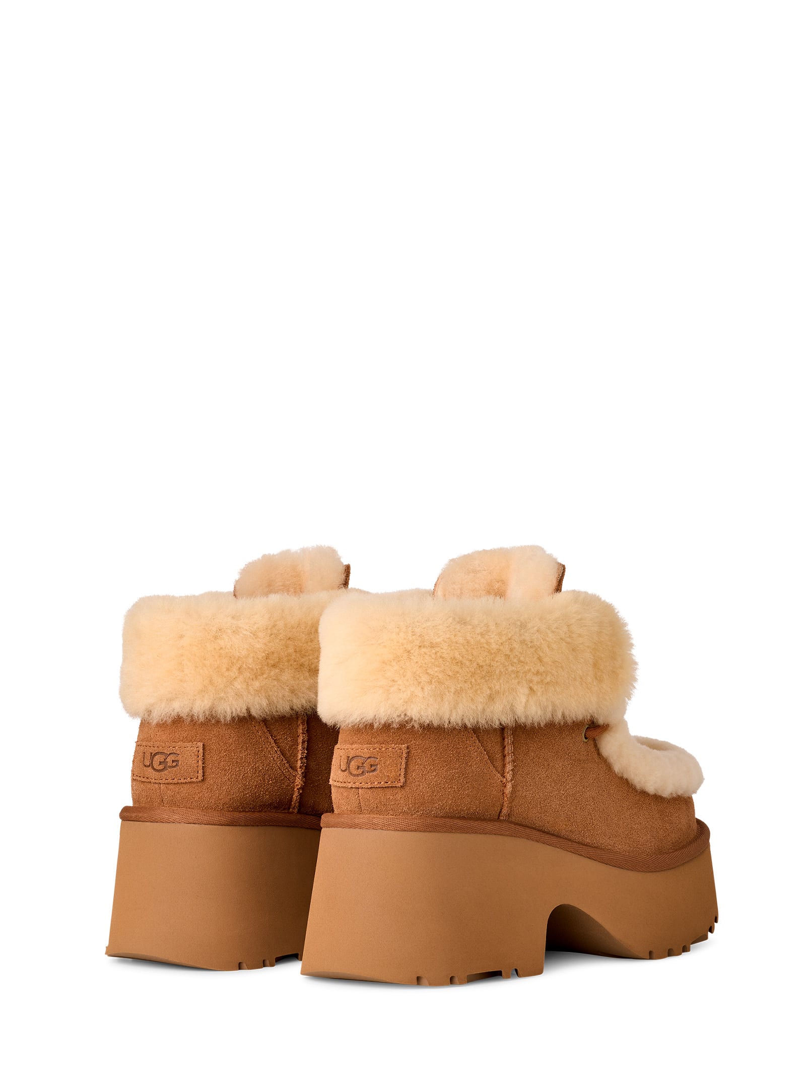 Ugg Platform Boots In Suede With Shearling Beige In Brown