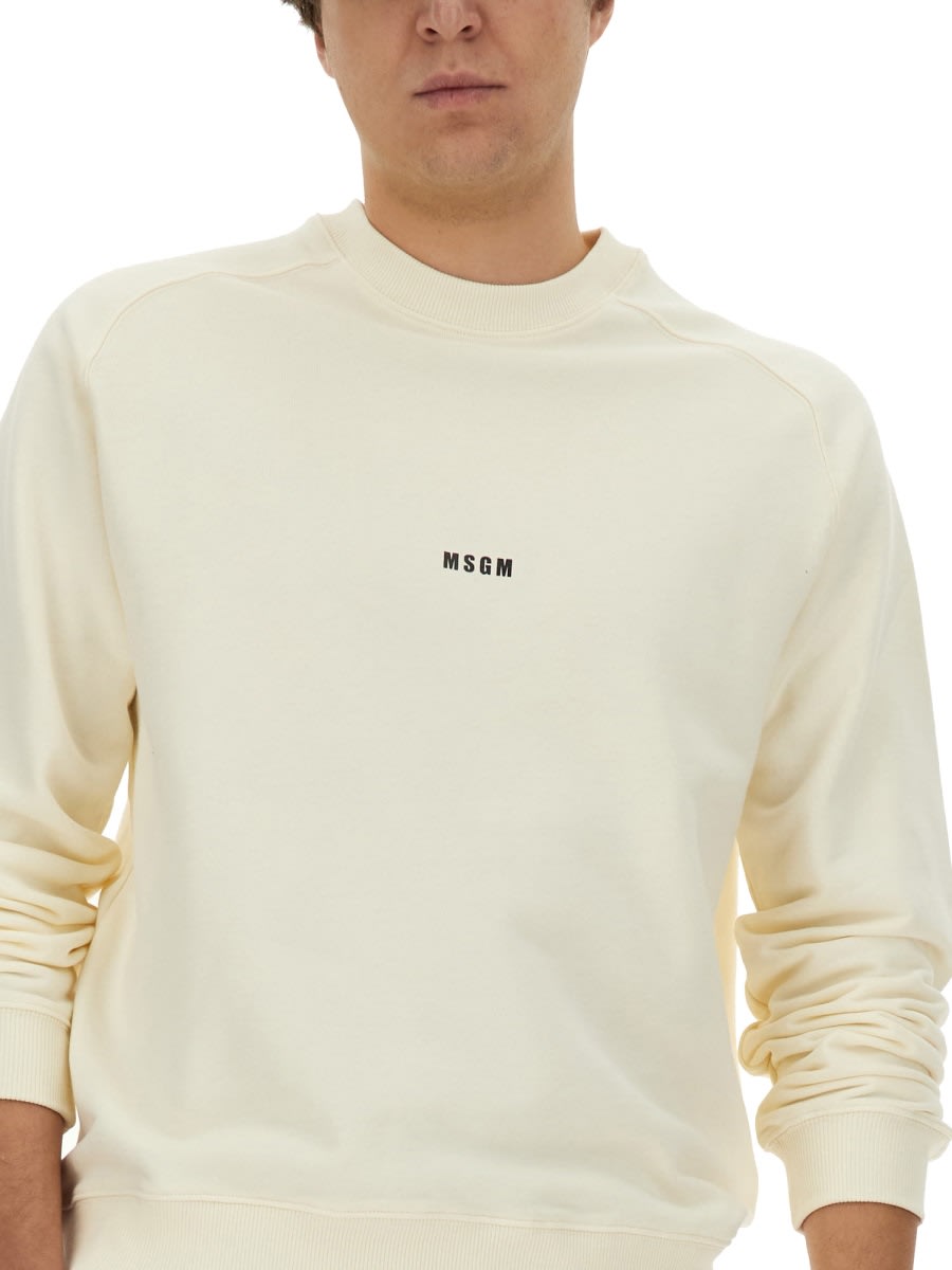 Shop Msgm Sweatshirt With Logo In Ivory