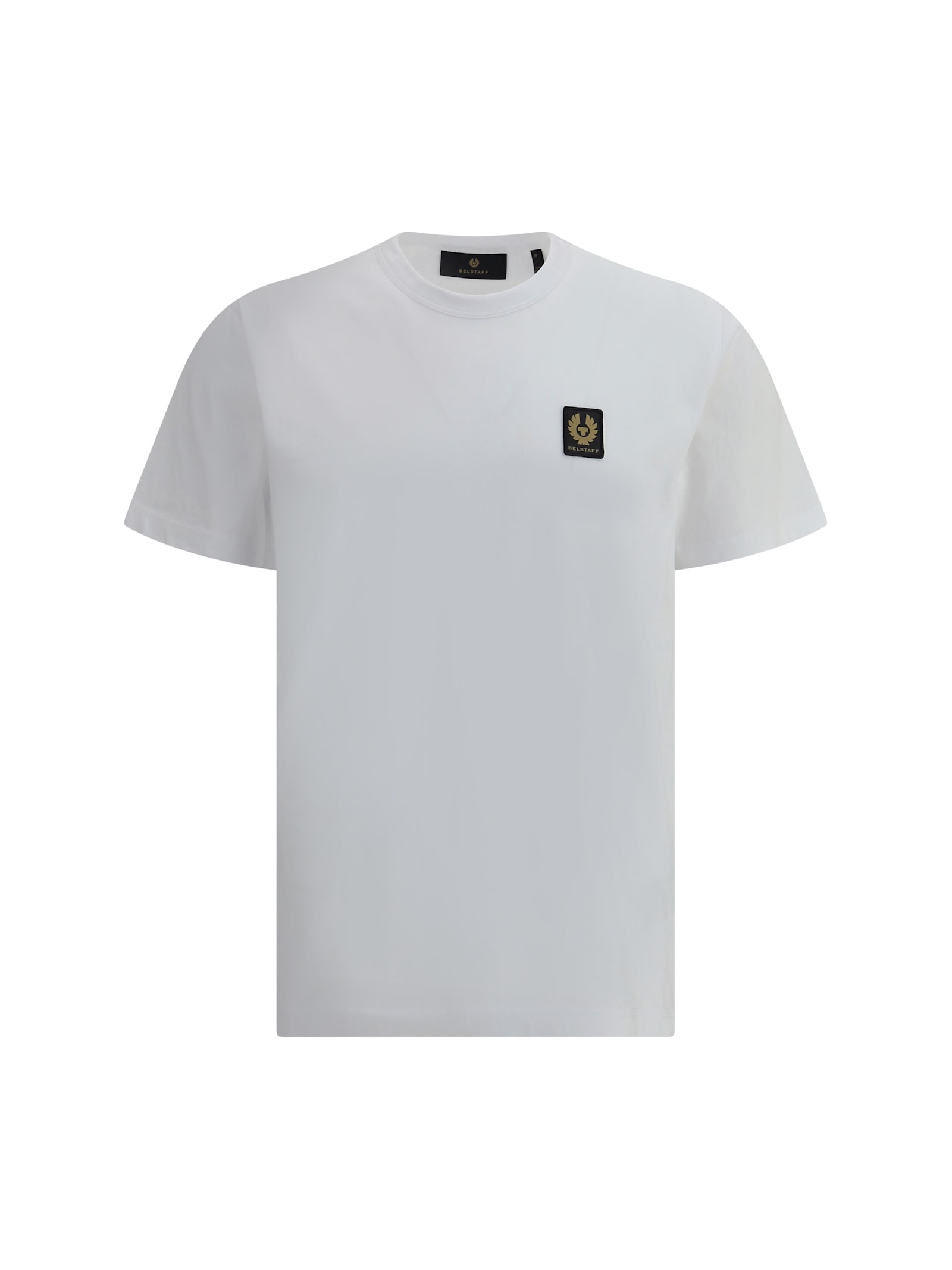 Belstaff Logo Patched Round Neck Plain T-shirt In White