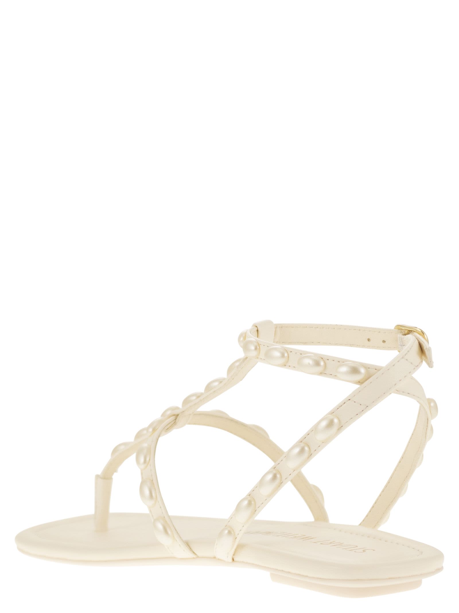 Shop Stuart Weitzman Pearlita - Thong Sandal With Pearls In White
