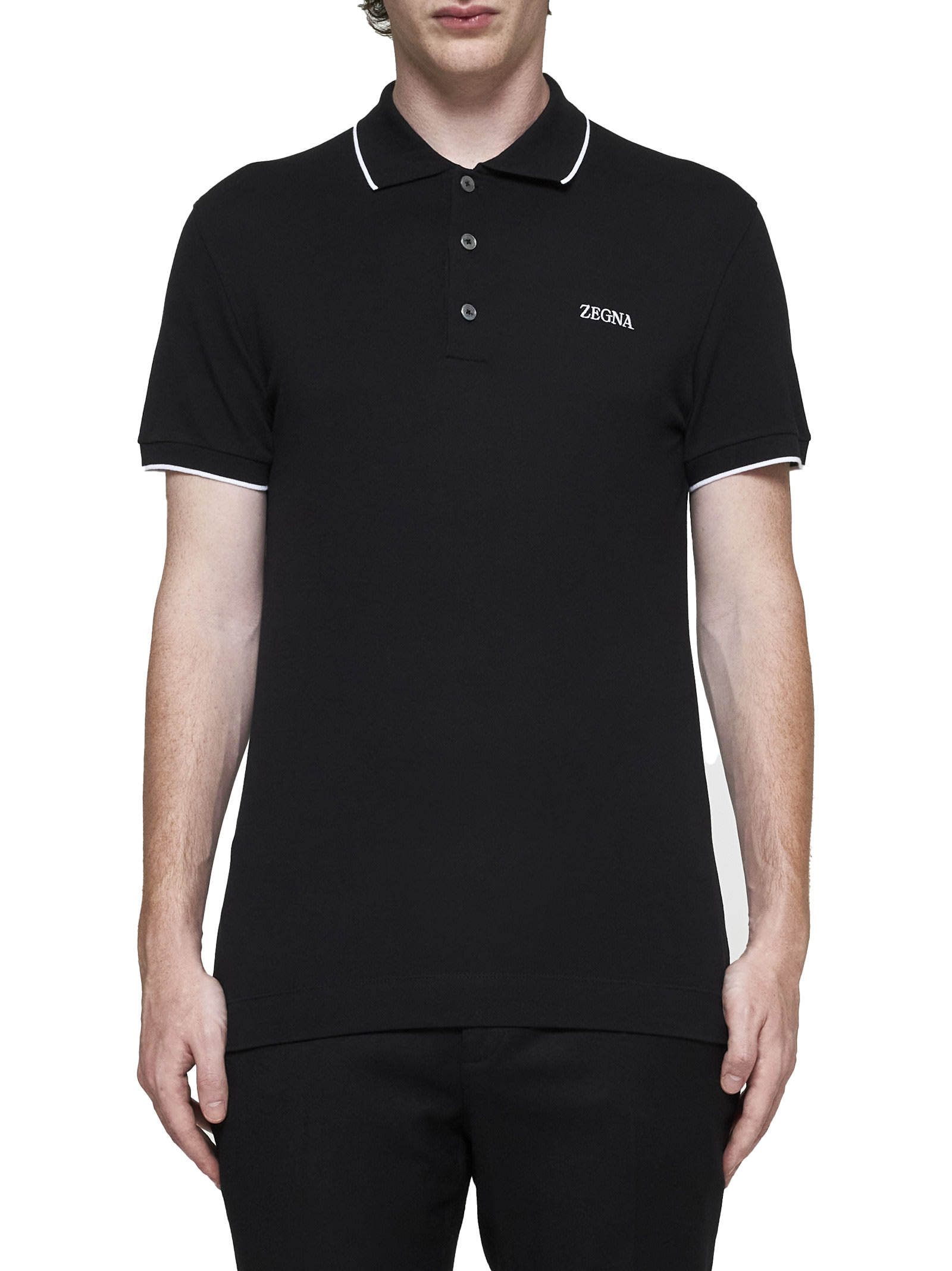 Shop Zegna Polo Shirt In Nero Unito