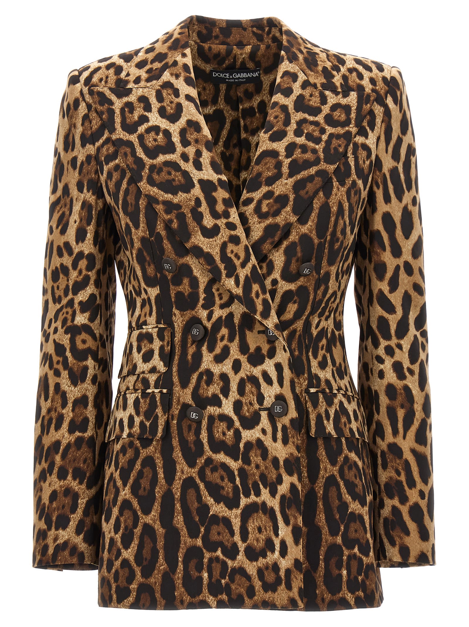 Dolce & Gabbana Animal Print Double-breasted Blazer In Neutrals/brown