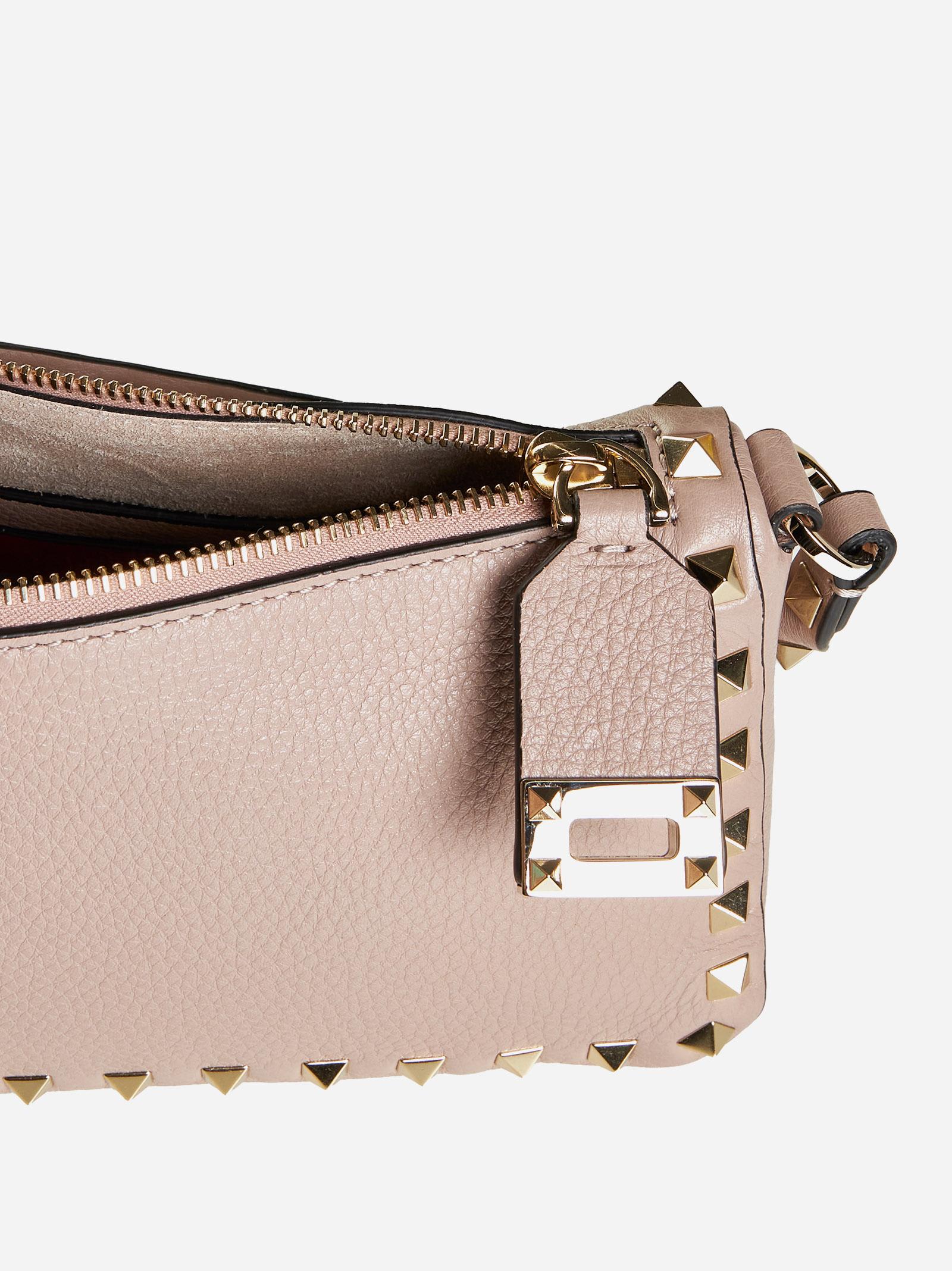 Shop Valentino Rockstud Leather Small Bag In Powder