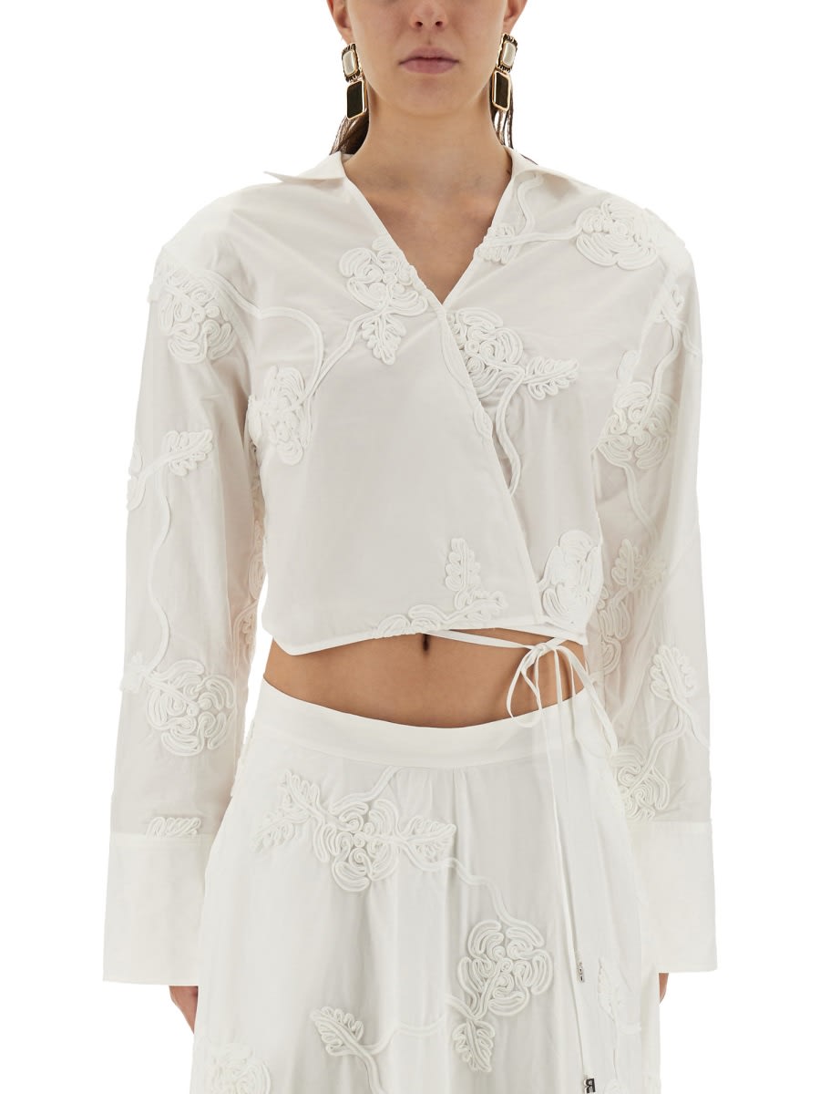 Rotate Birger Christensen Rotate Birgerchristensen Wraparound Shirt Top In White