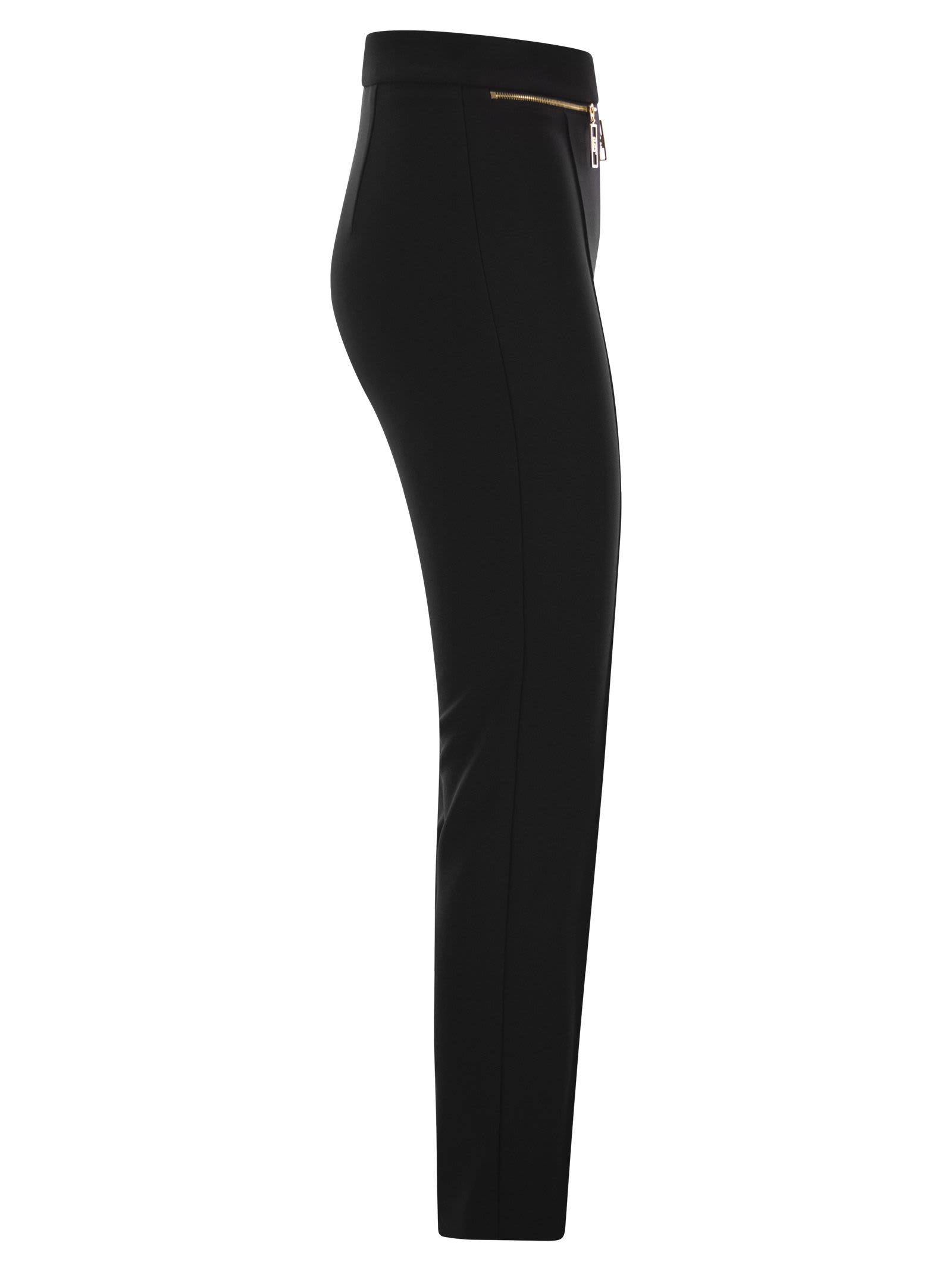 Shop Elisabetta Franchi Straight Crepe Trousers With Zip In Black