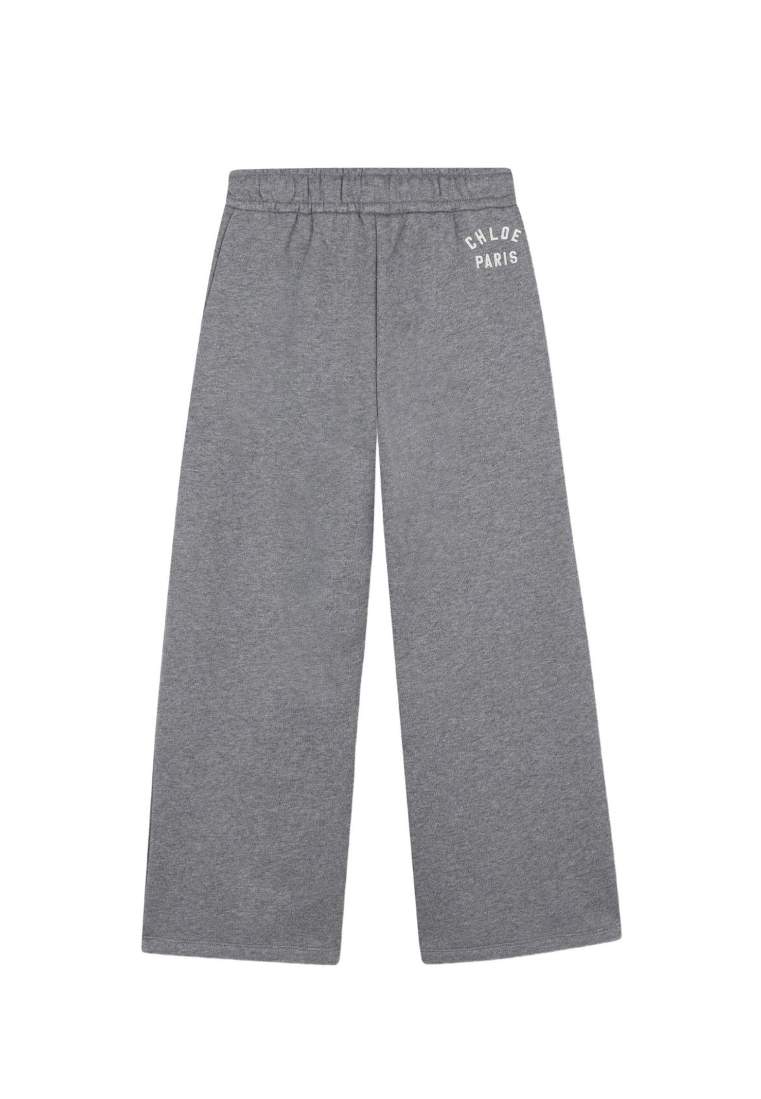 Chloé Grey Trousers For Girl With Logo In Gray
