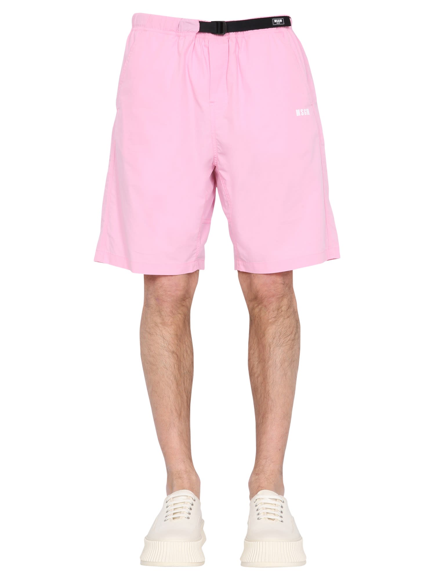 Msgm Cotton Bermuda Short In Rosa