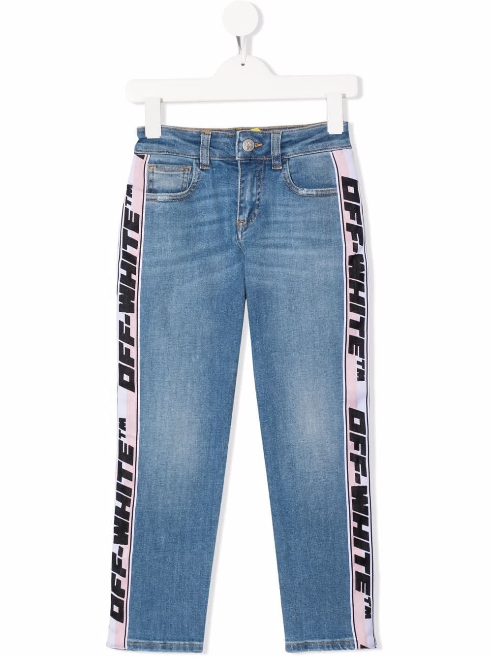 OFF-WHITE KIDS BLUE LOGO BAND DENIM JEANS