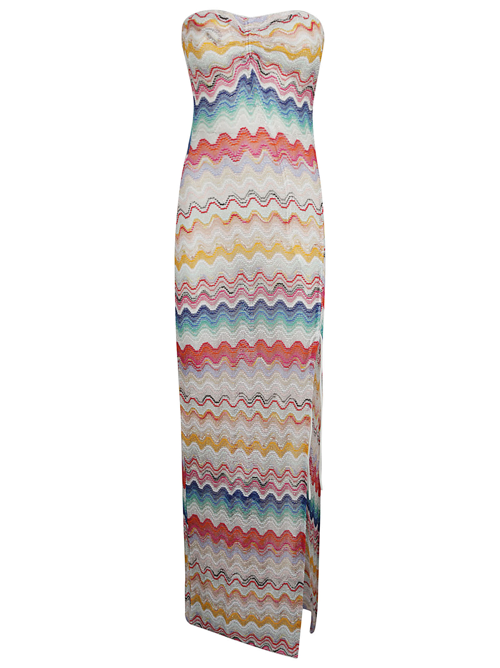 Shop Missoni Side Slit Stripe Patterned Long Dress In Multicolor