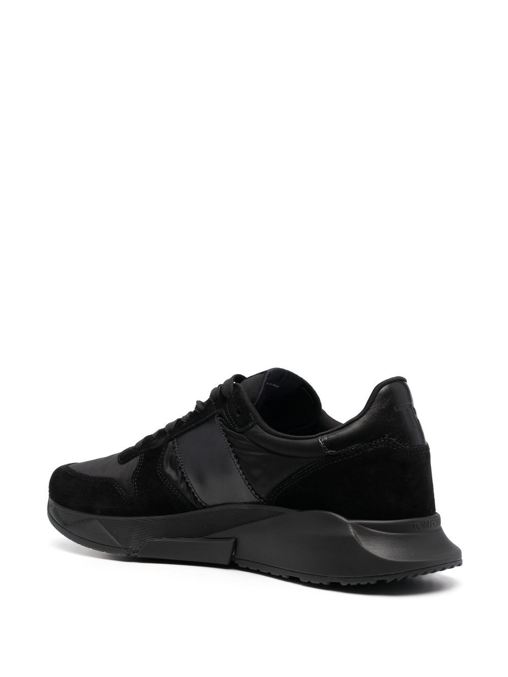 Shop Tom Ford Panelled Lace-up Sneakers In Black + Black