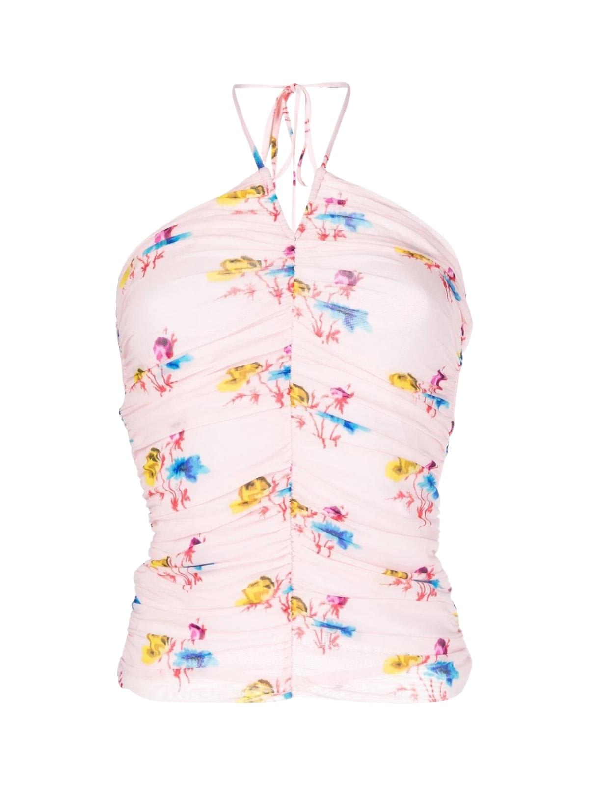 Ganni Floral-pattern Recycled Polyamide-blend Top In Light Lilac