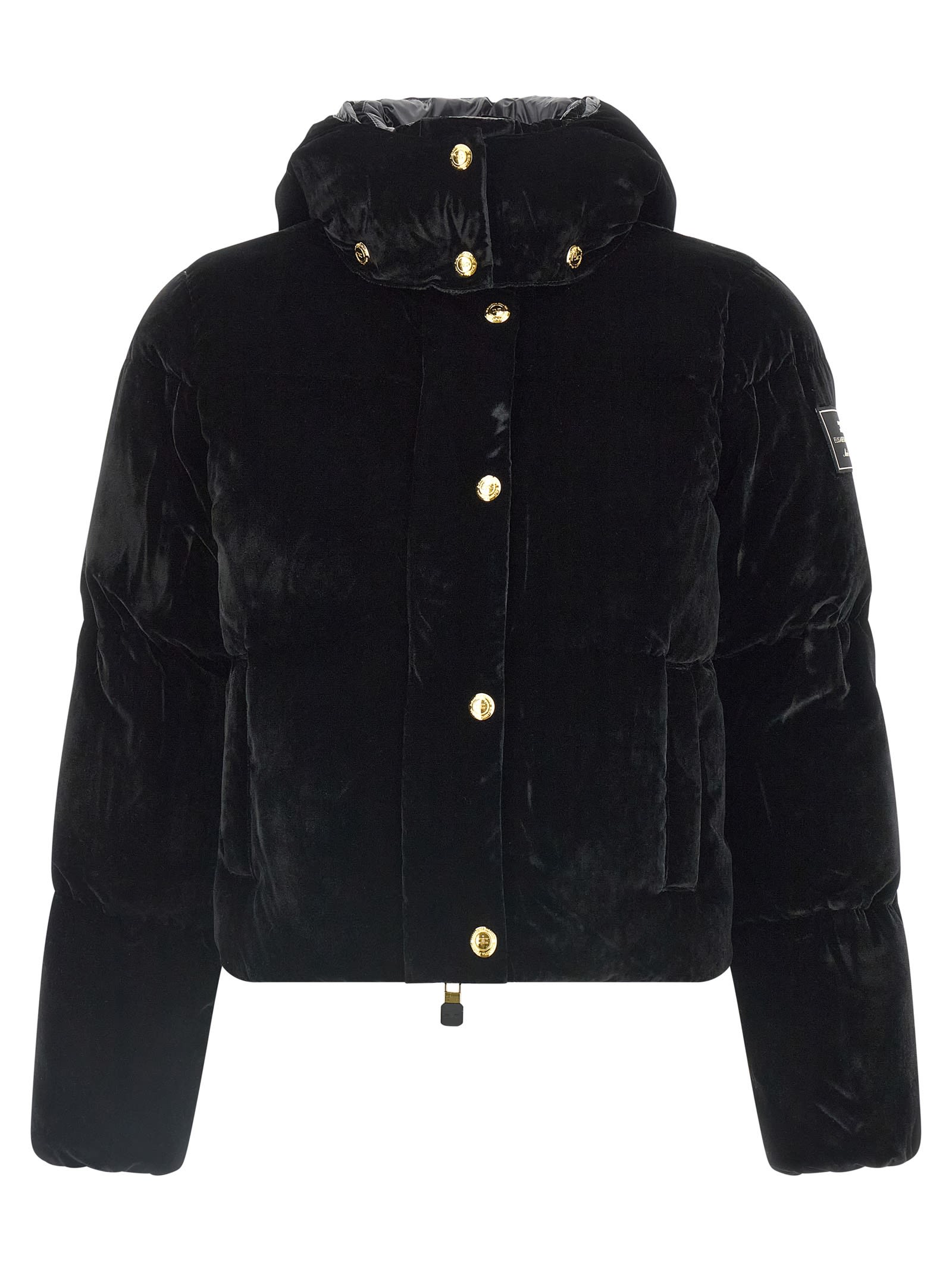 Elisabetta Franchi Velvet Down Jacket In Black