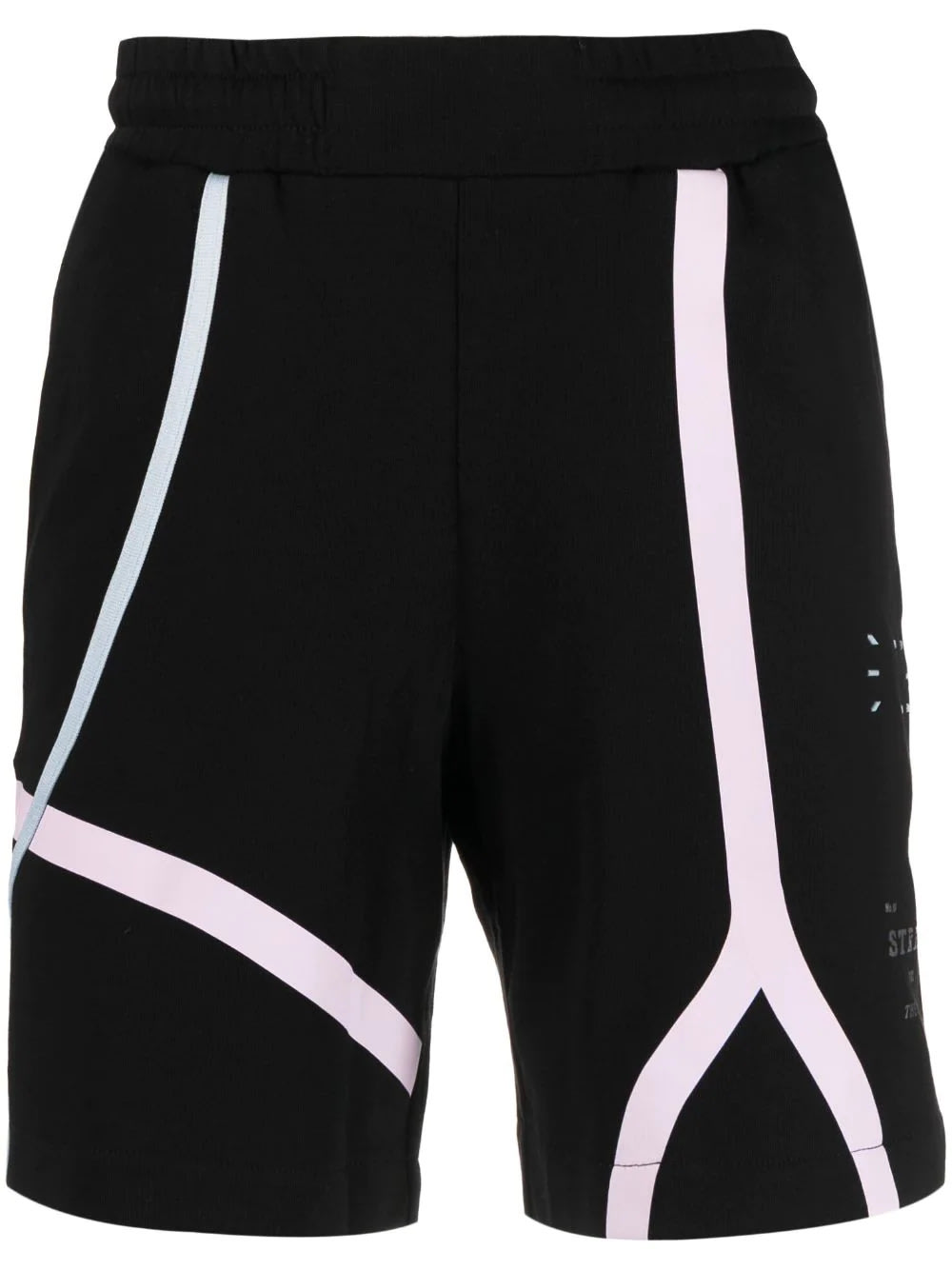 McQ Alexander McQueen Man Black Sports Shorts With Decorative Stitching And Prints
