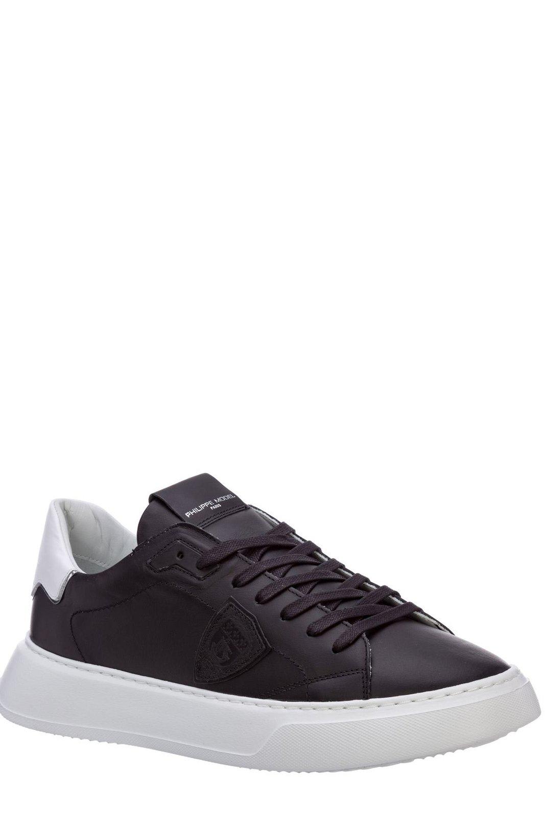 Shop Philippe Model Temple Veau Lace-up Sneakers In Nero E Bianco