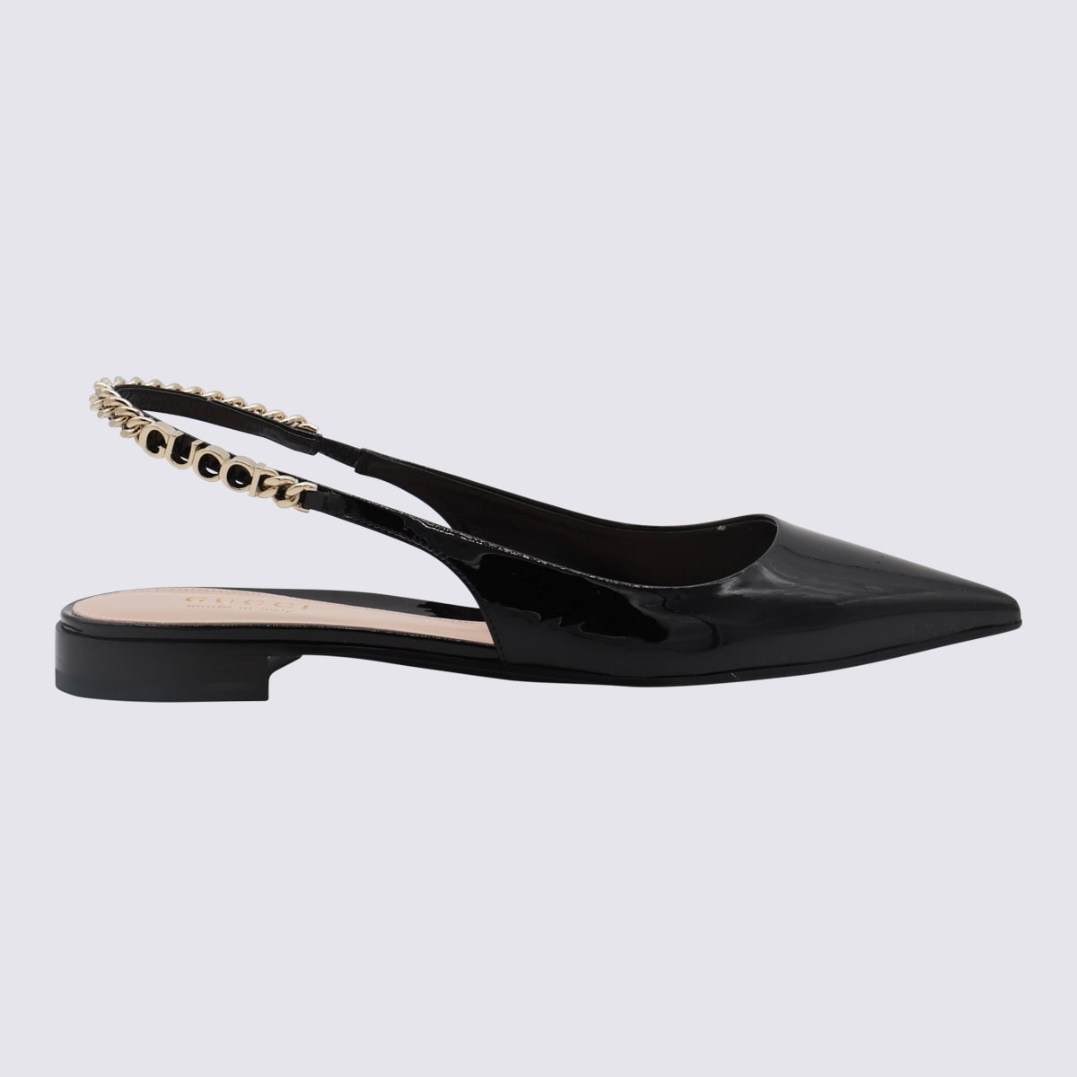 Shop Gucci Black Leather Flats