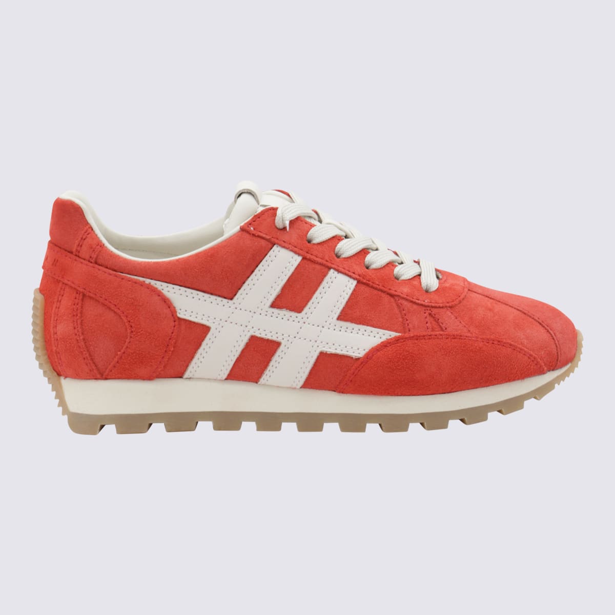 Hogan Suede Sneakers With Contrast Stripes And Rubber Sole In Red