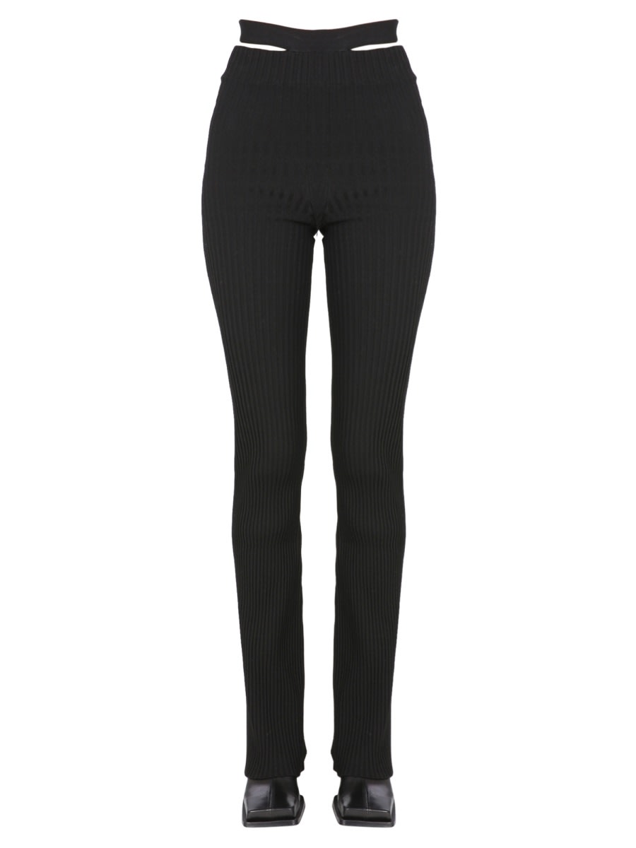 Shop Andreädamo Ribbed Trousers With Cut Out Belt In Black