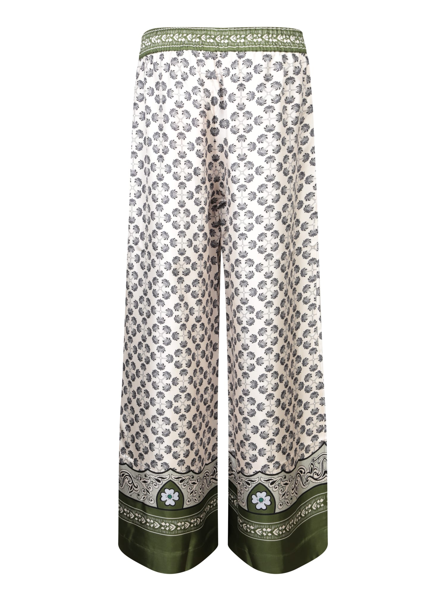 La Doublej La Double J Floral Pattern Wide-leg Trousers With Contrasting Borders In Green
