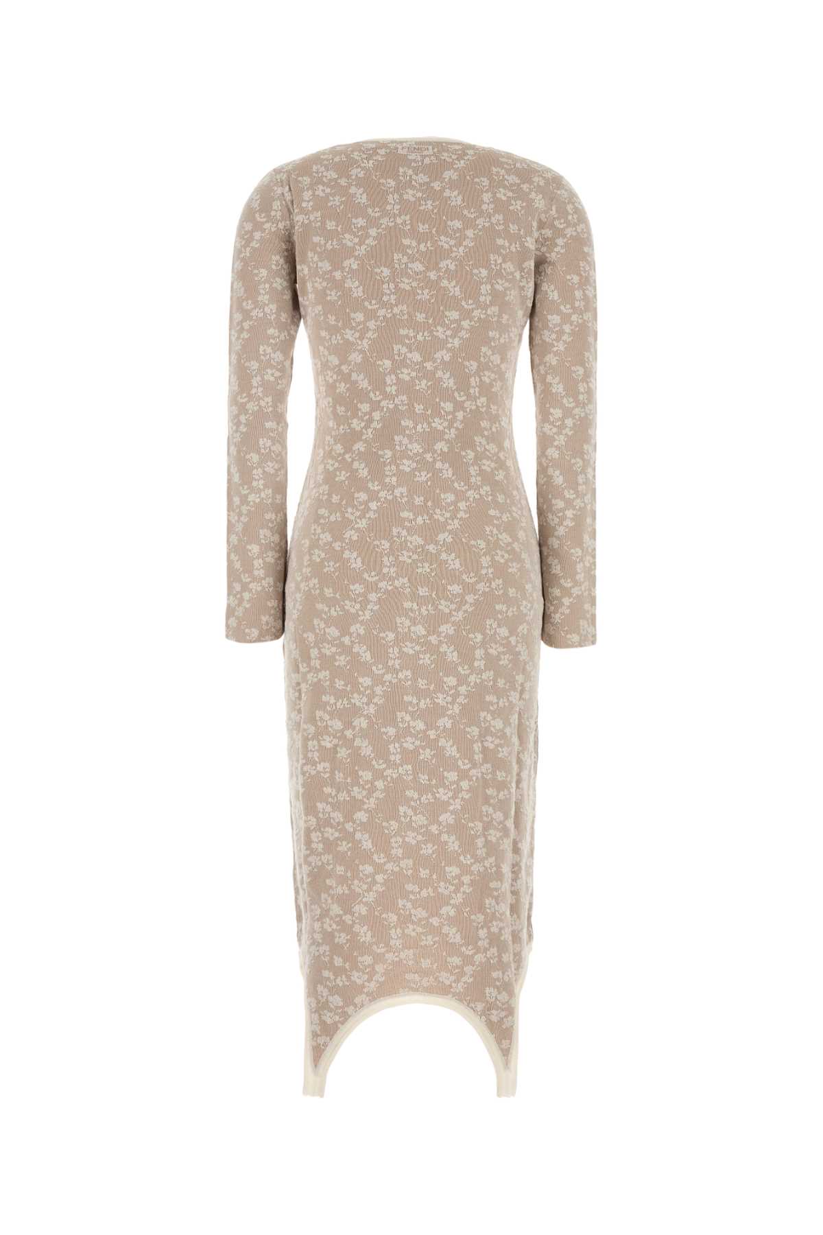 Fendi Embroidered Cotton Blend Dress In Brown
