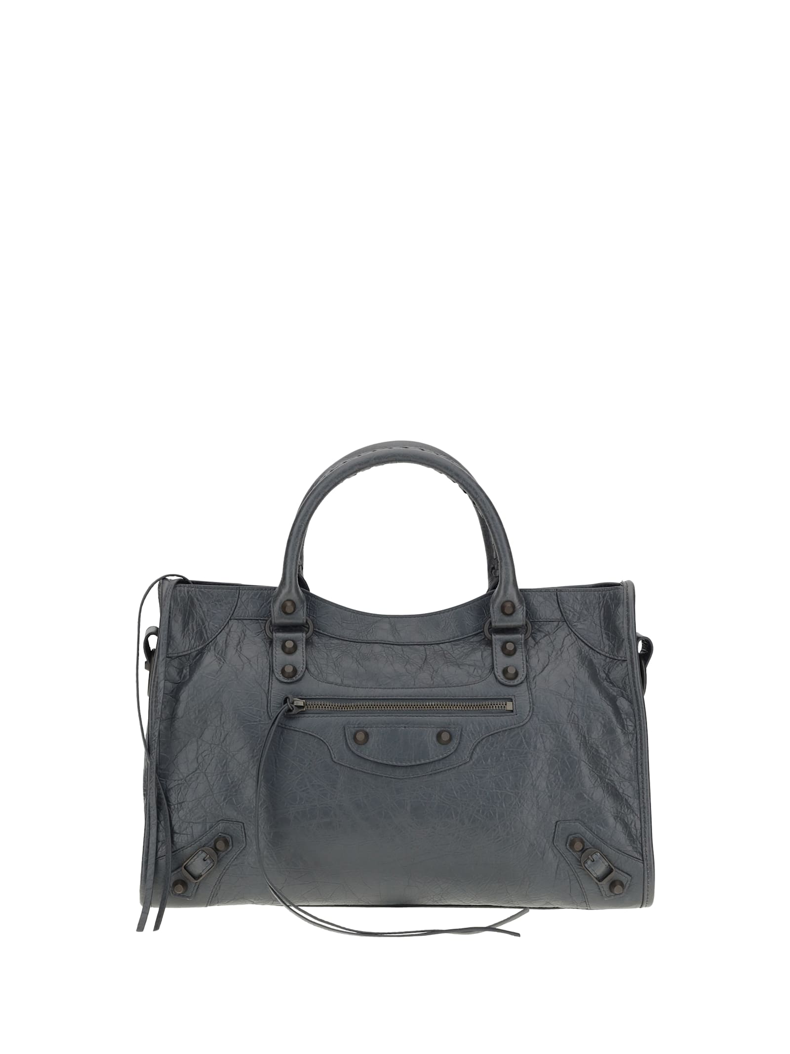 Balenciaga Le City Medium Crinkled Leather Top-handle Bag In Gray