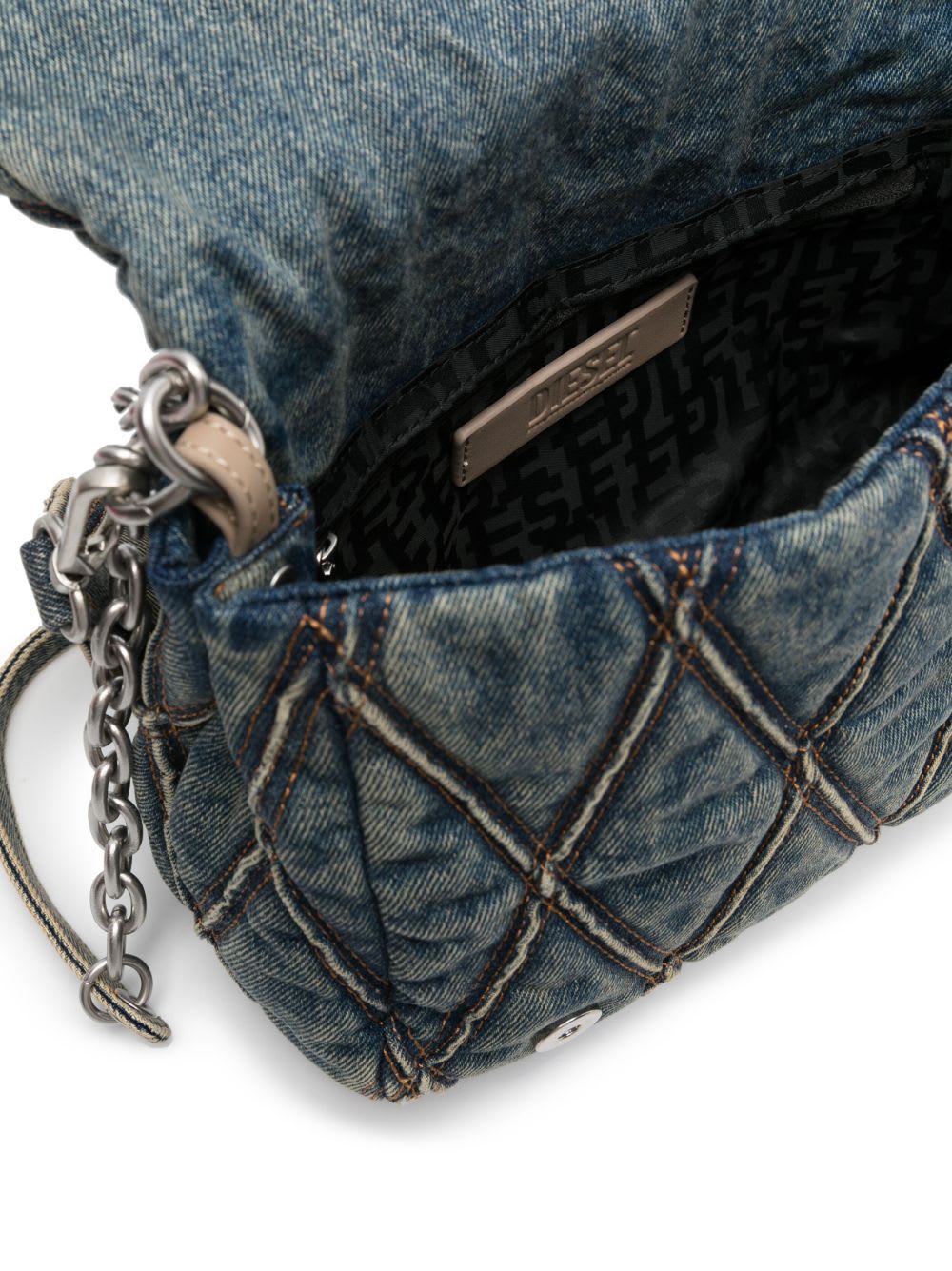 Diesel Charm Medium Denim Shoulder Bag In Blue
