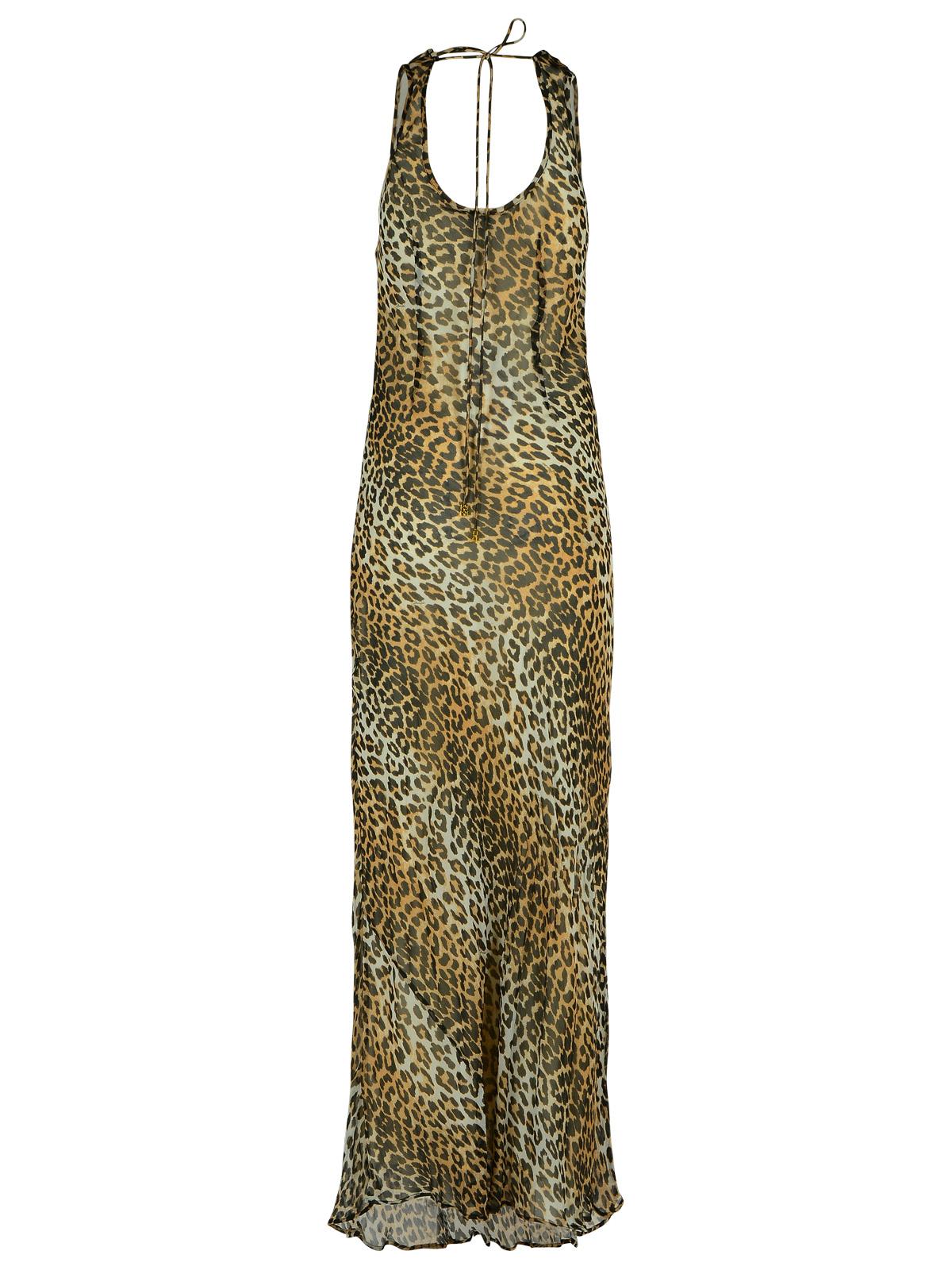 Ganni Leopard Print Viscose Long Dress In Animal Print