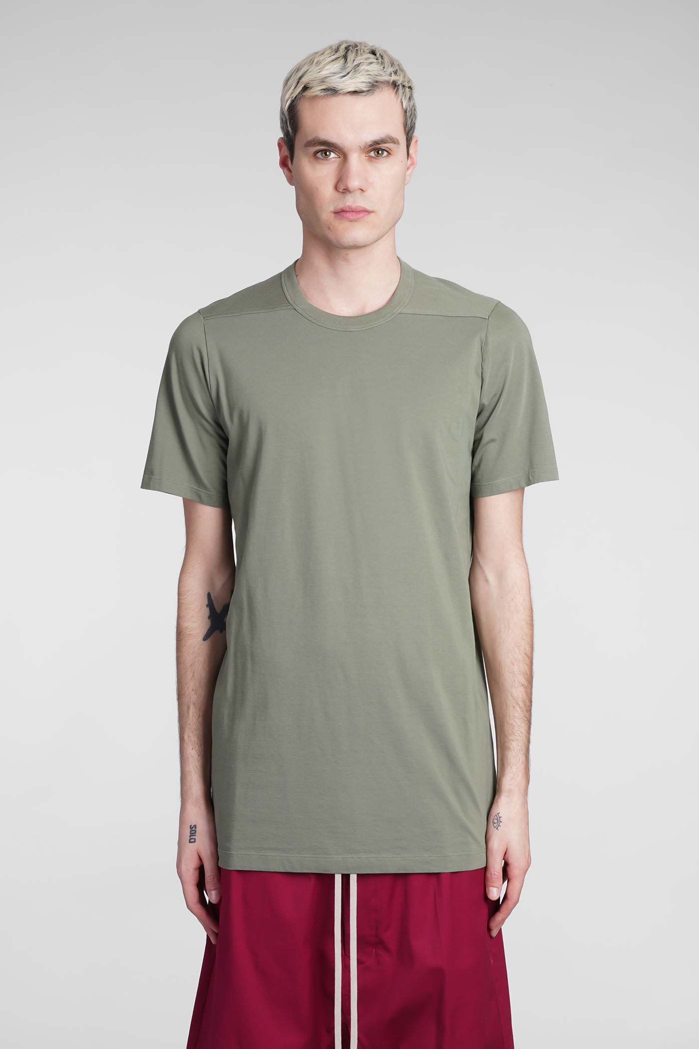 RICK OWENS LEVEL T T-SHIRT IN GREEN COTTON