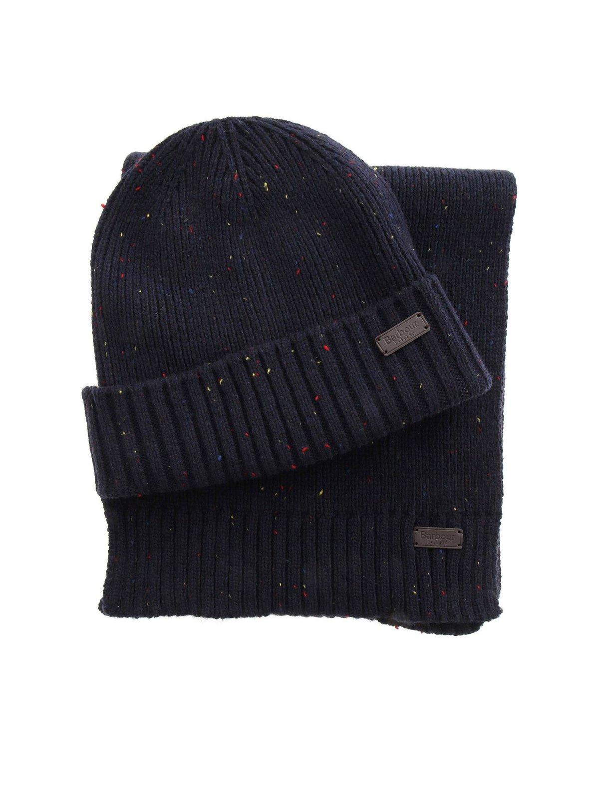 Barbour Carlton Beanie & Scarf Set In Blue