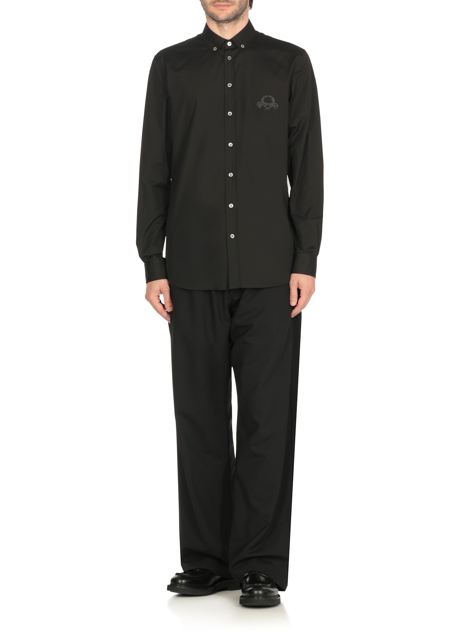 Moschino Cotton Shirt Button-down Collar Short Sleeves In Black