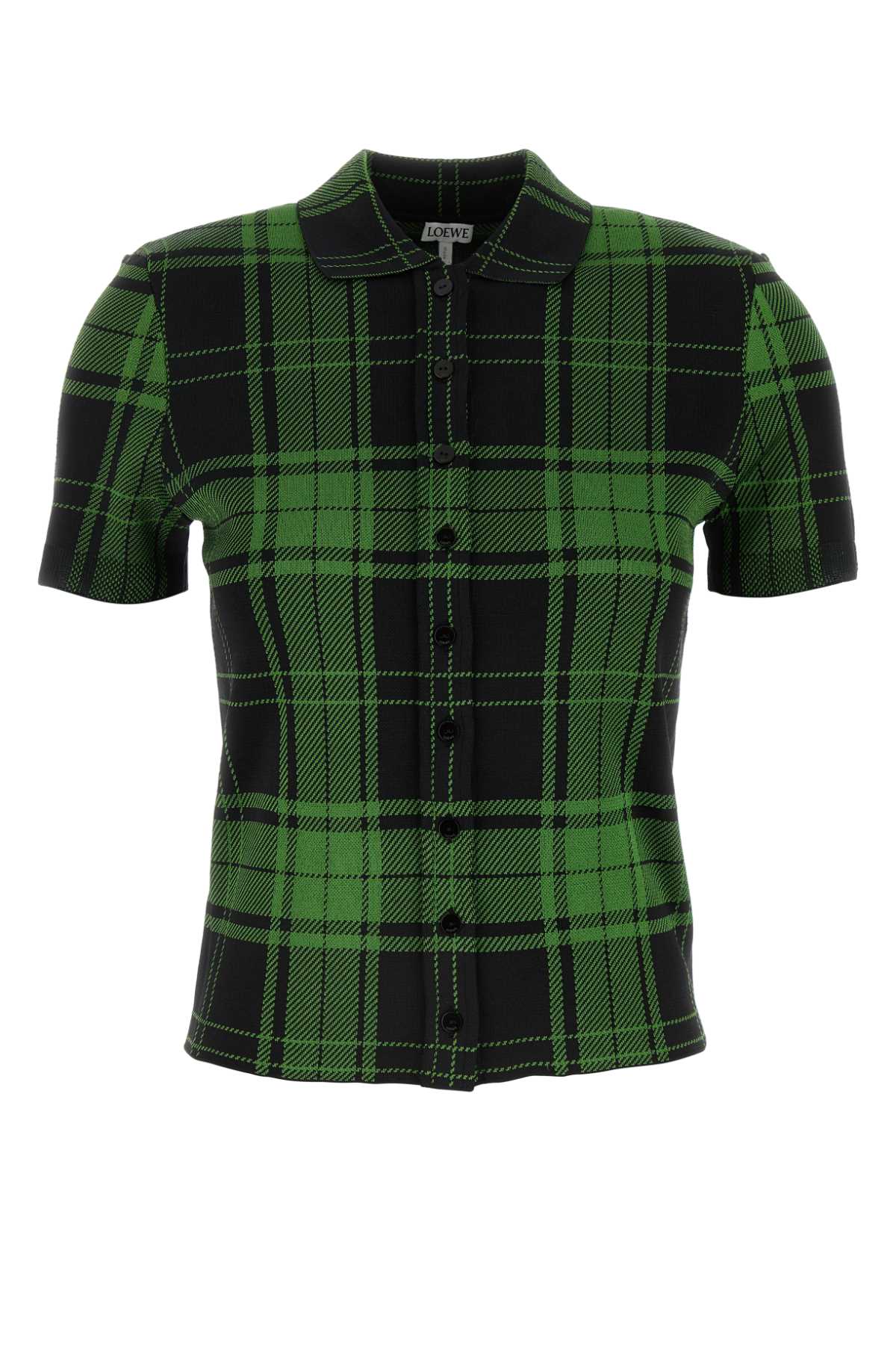 Shop Loewe Embroidered Stretch Silk Blend Shirt In Greenblack