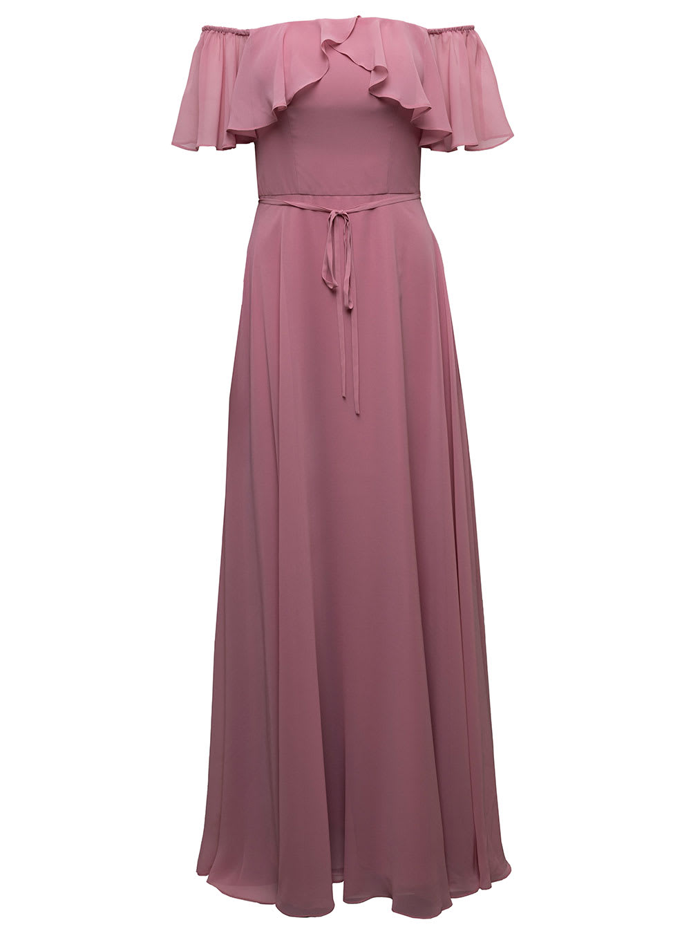 Marchesa Notte Marchesaa Notte Womans Augusta Pink Chiffon Long Dress With Off Shoulders
